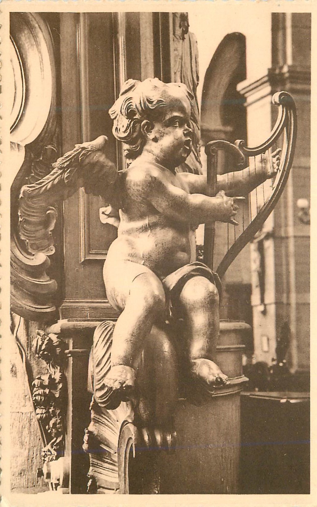 CPA Mons Eglise Saint-Nicolas en Havre Ange musicen Harpe
