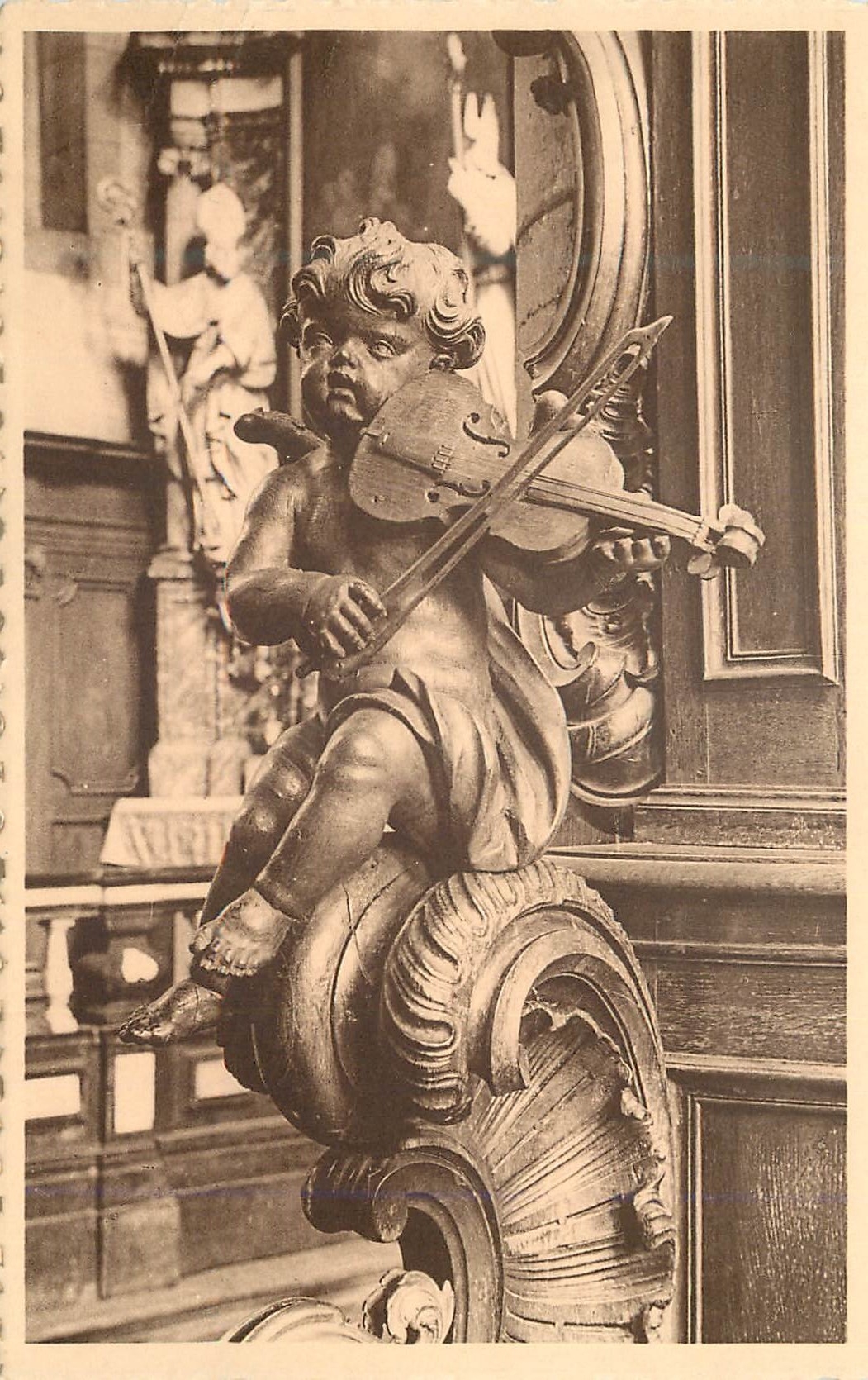 CPA Mons Eglise Saint-Nicolas en Havre Ange musicien Violon