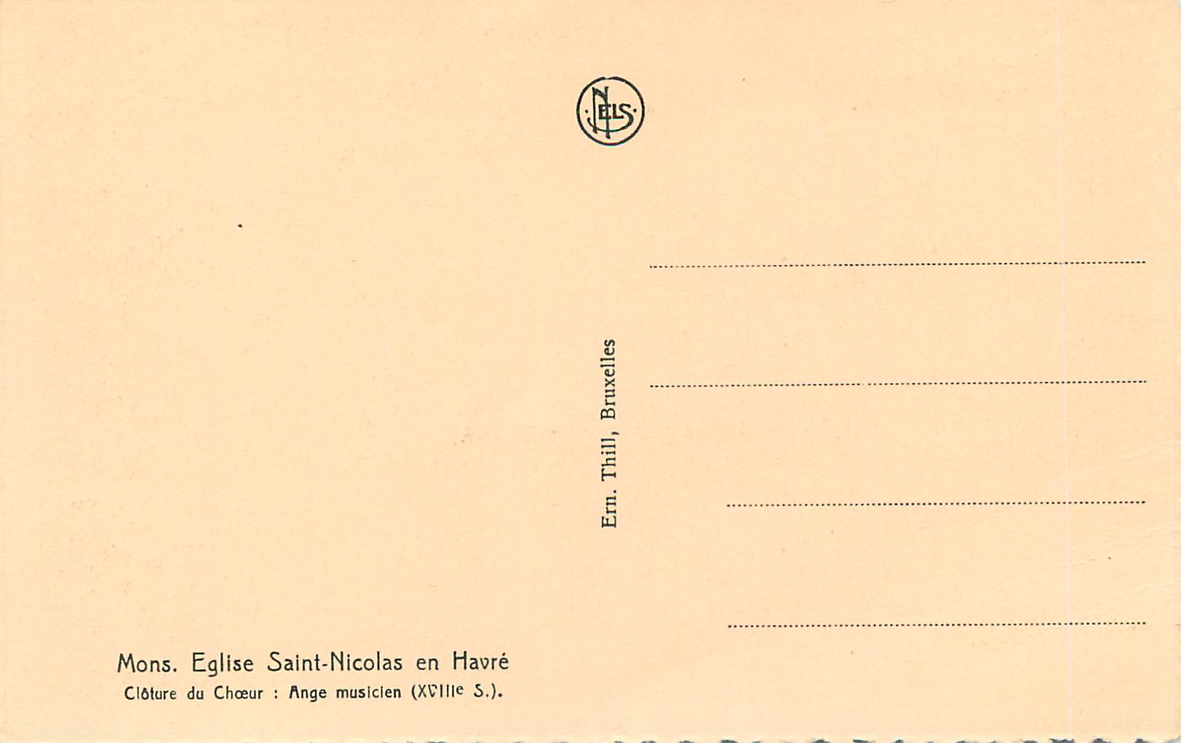 CPA Mons Eglise Saint-Nicolas en Havre Ange musicien Violon — Back