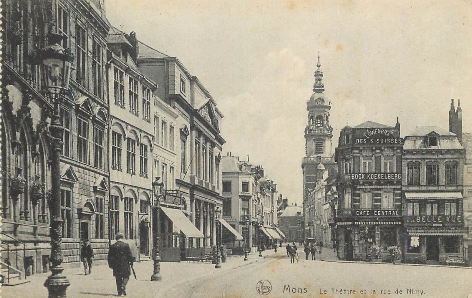 CPA Mons Le Theatre et la rue de Nimy