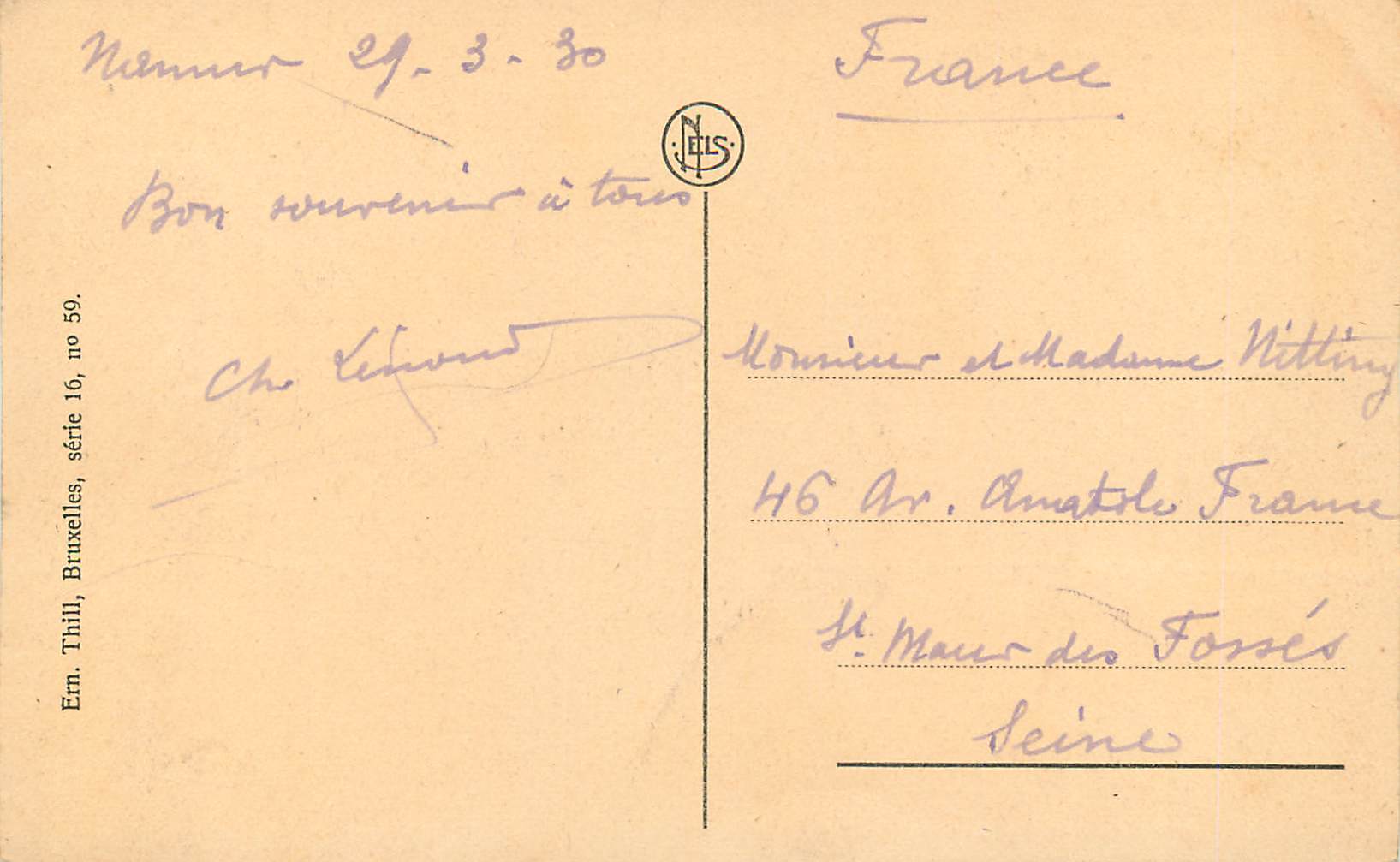 CPA Namur Le Meuse et la Citadelle Bateau — Rückseite
