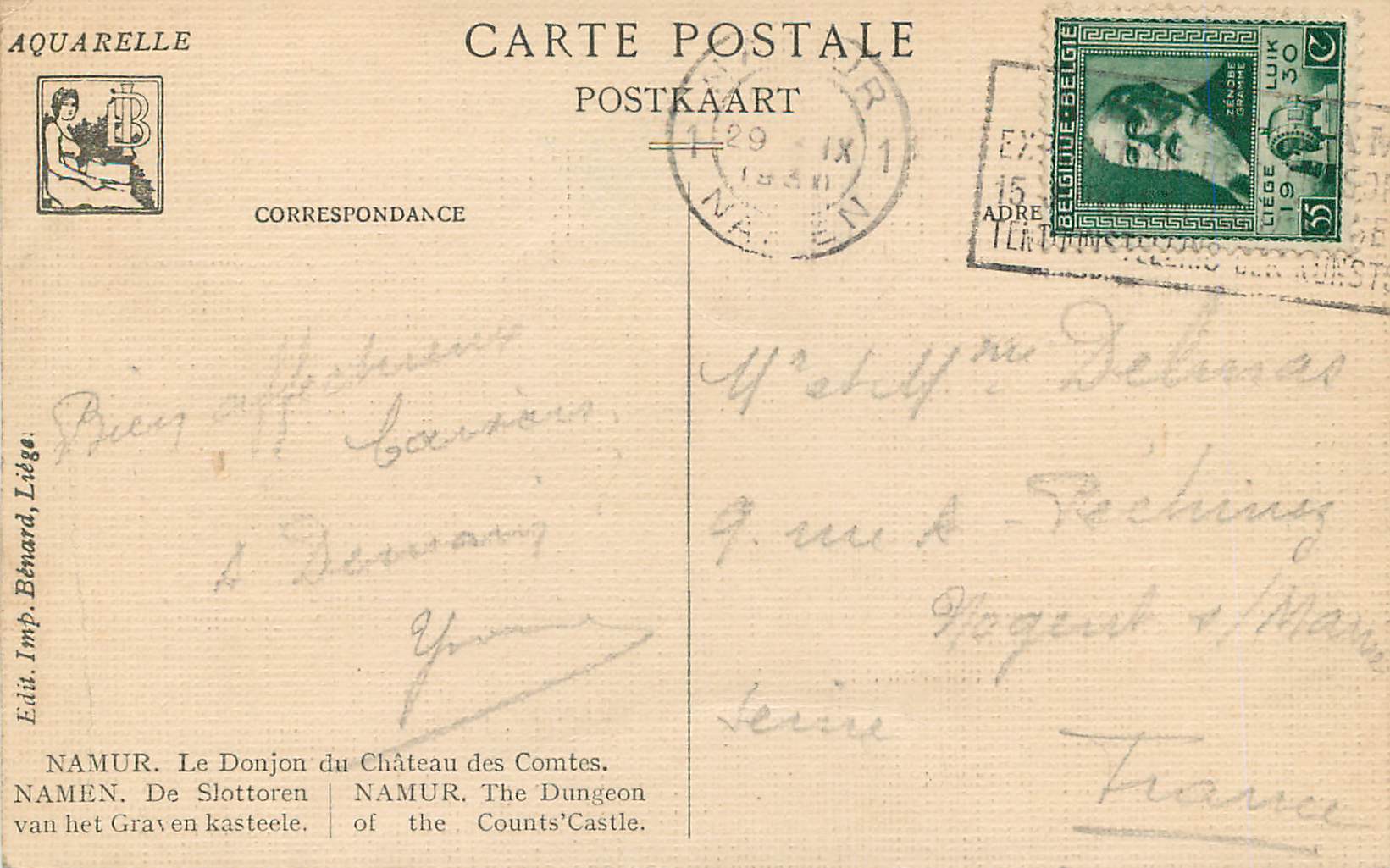 CPA Namur Le Donjon du Chateau des Contes — Rückseite