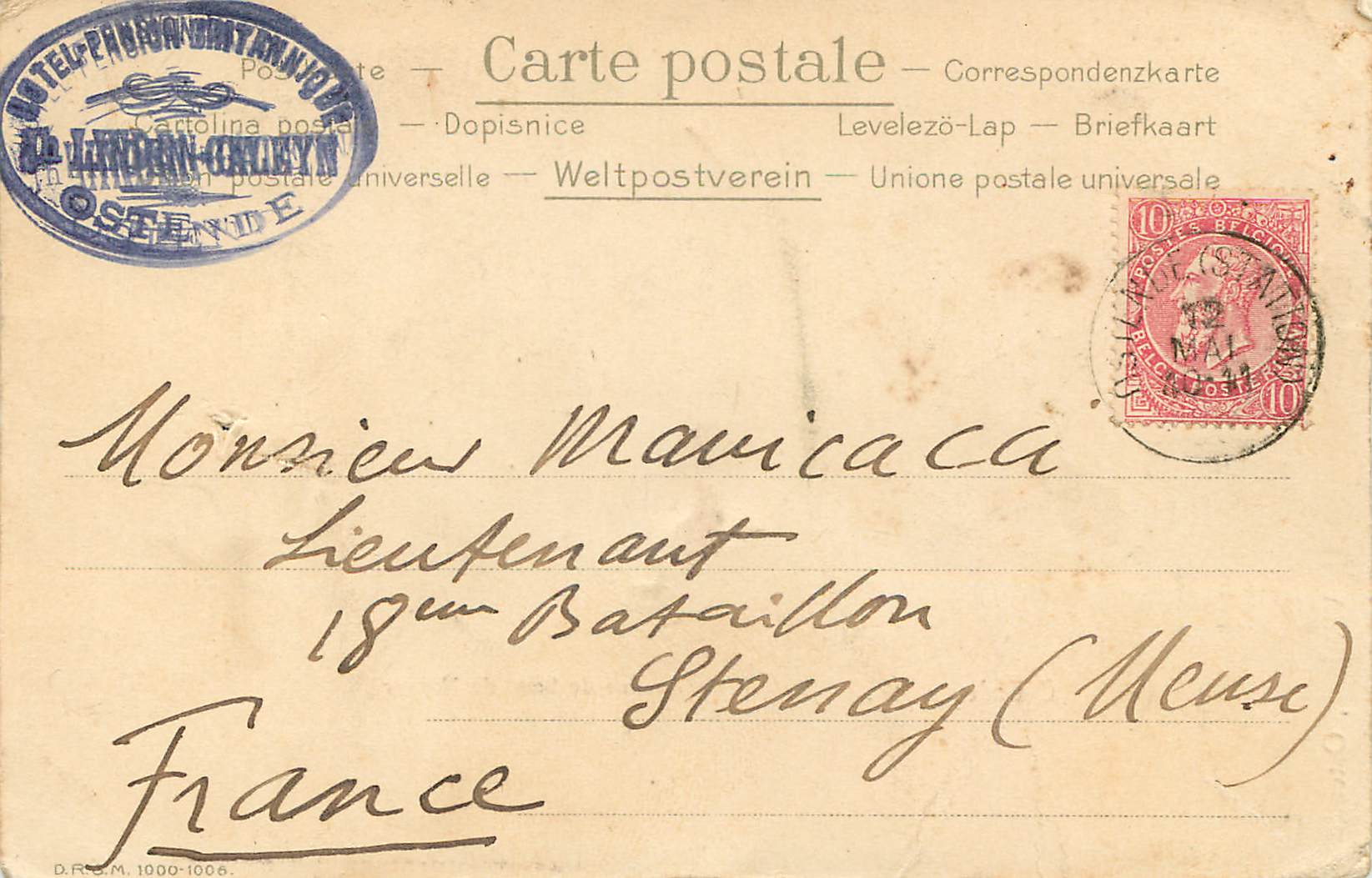 CPA Namur Ostende Avenue de Smet de Naeyer — Rückseite