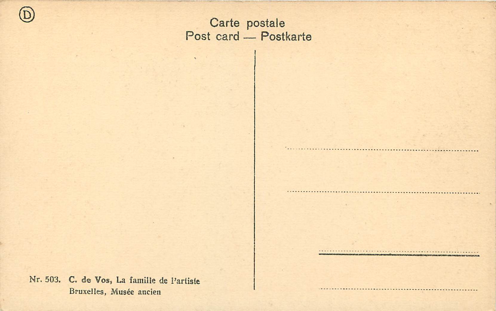 CPA Bruxelles Musee ancien C de Vos La famille de l'artiste  — Rückseite