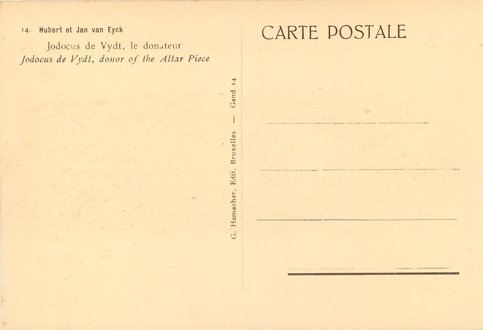 CPA Hubert et Jan Van Eyck Jodocus de Vydt le donateur — Verso