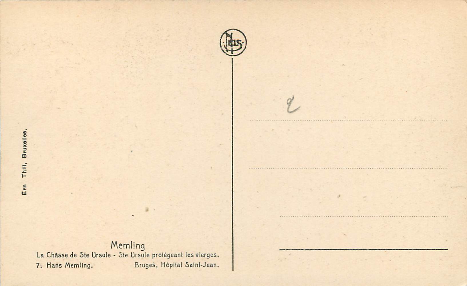 CPA La Chasse de Ste Ursule Memling Bruges Hopital Saint Jean — Verso