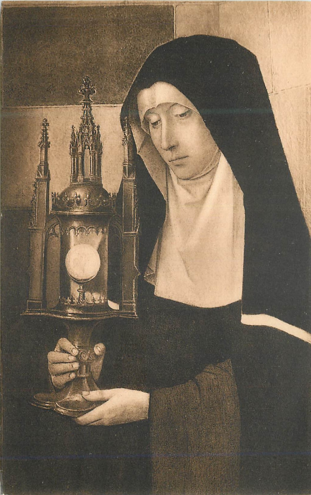CPA Mariage Mystique de Sainte Catherine Ste Claire portant de Sacrement Hans Memling Bruges Hopita Saint Jean