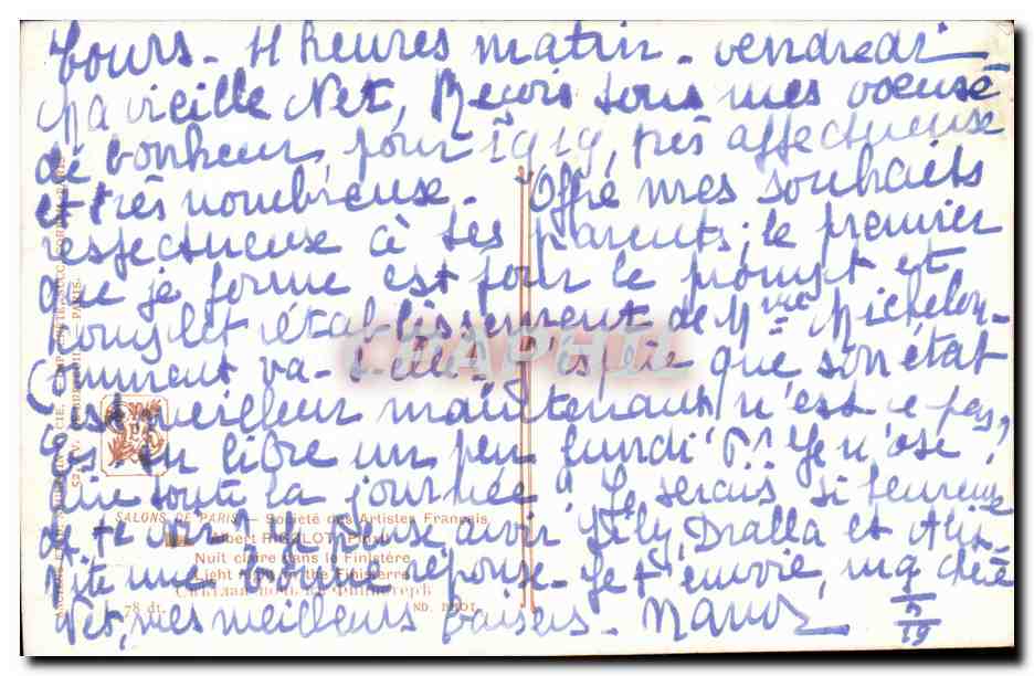 Fantaisie CPA Salons de Paris Albert Rigolot Nuit claire dans le finistere — Back