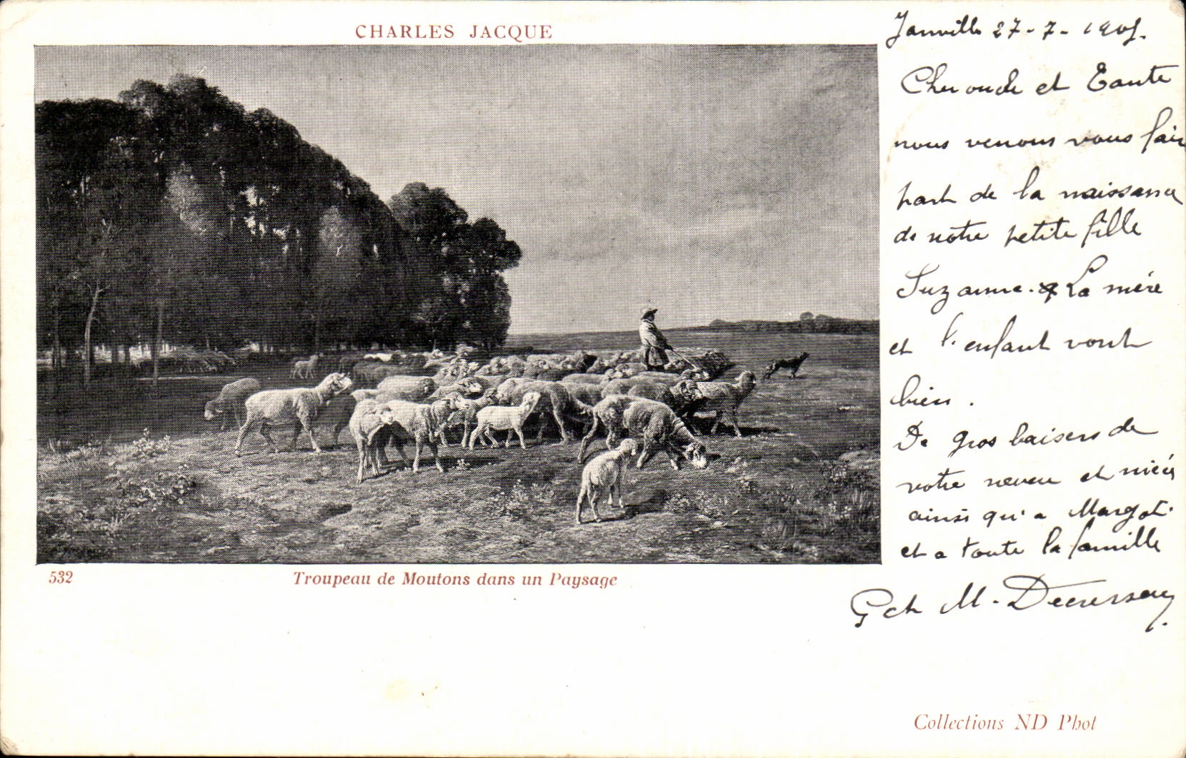 CPA Charles Jacque Troupeau de moutons dans un paysage