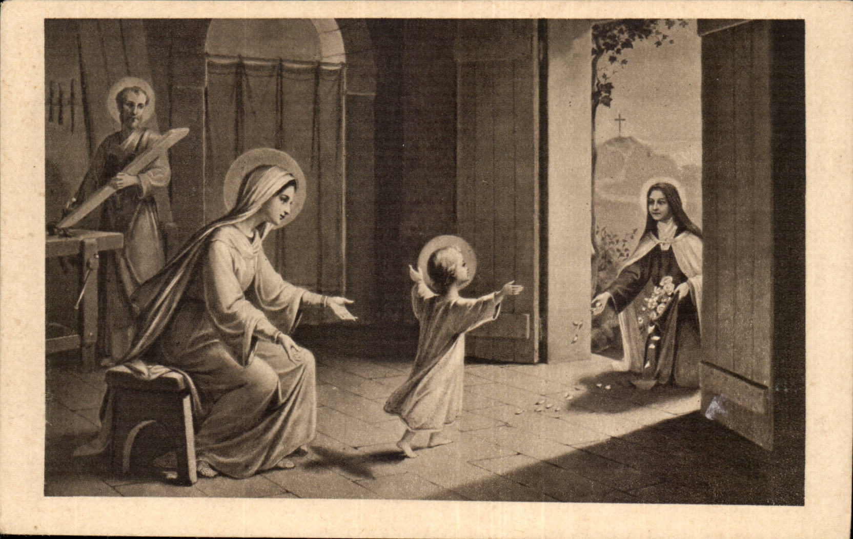 CPA Ste Therese de l'enfant Jesus des fleurs sous les pas de l'enfant Jesus