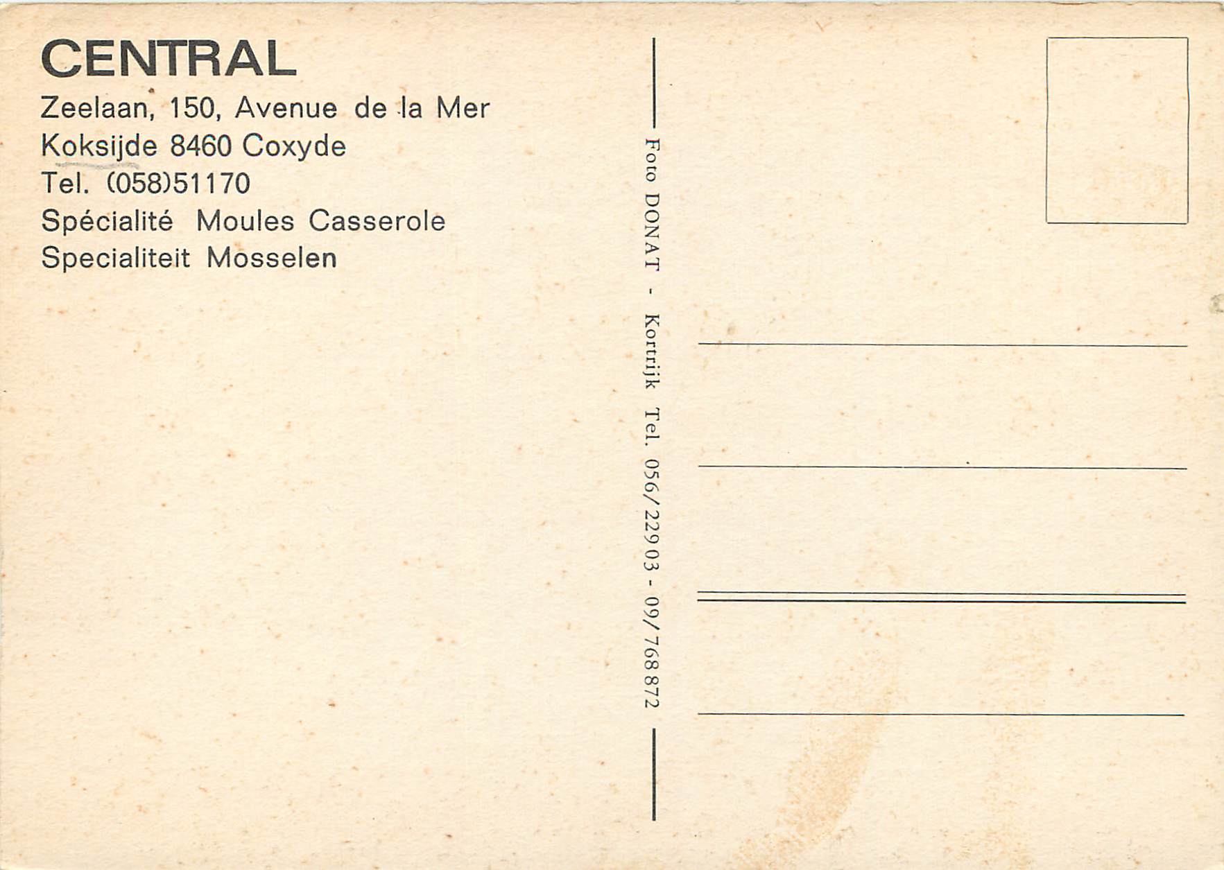 CPM Central zeelaan 150 avenue de la mer koksijde 8460 coxyde — Rückseite