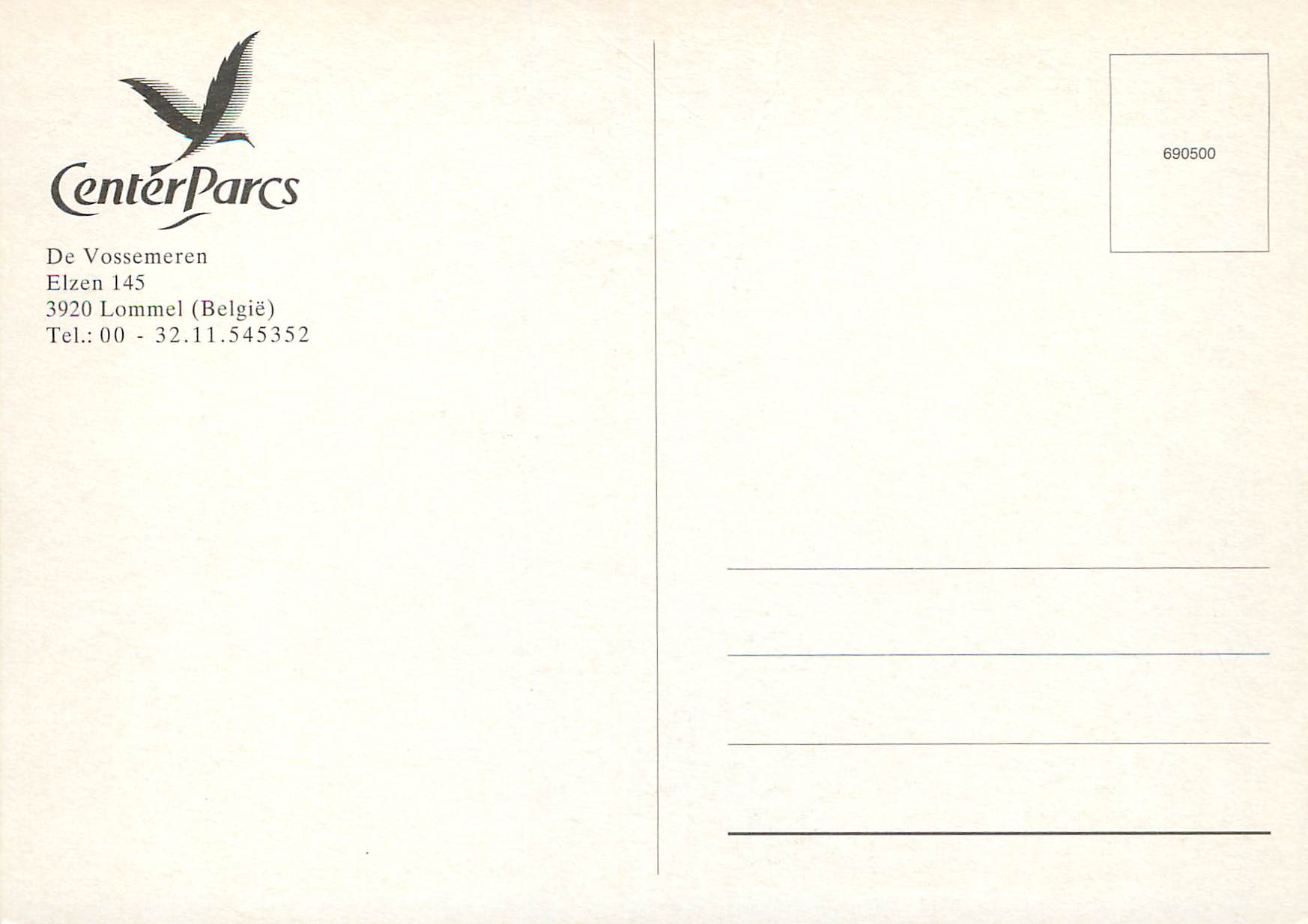 De Vossemeren — CentreParcs — Verlag CentreParcs, Seriennummer 690500 — Rückseite