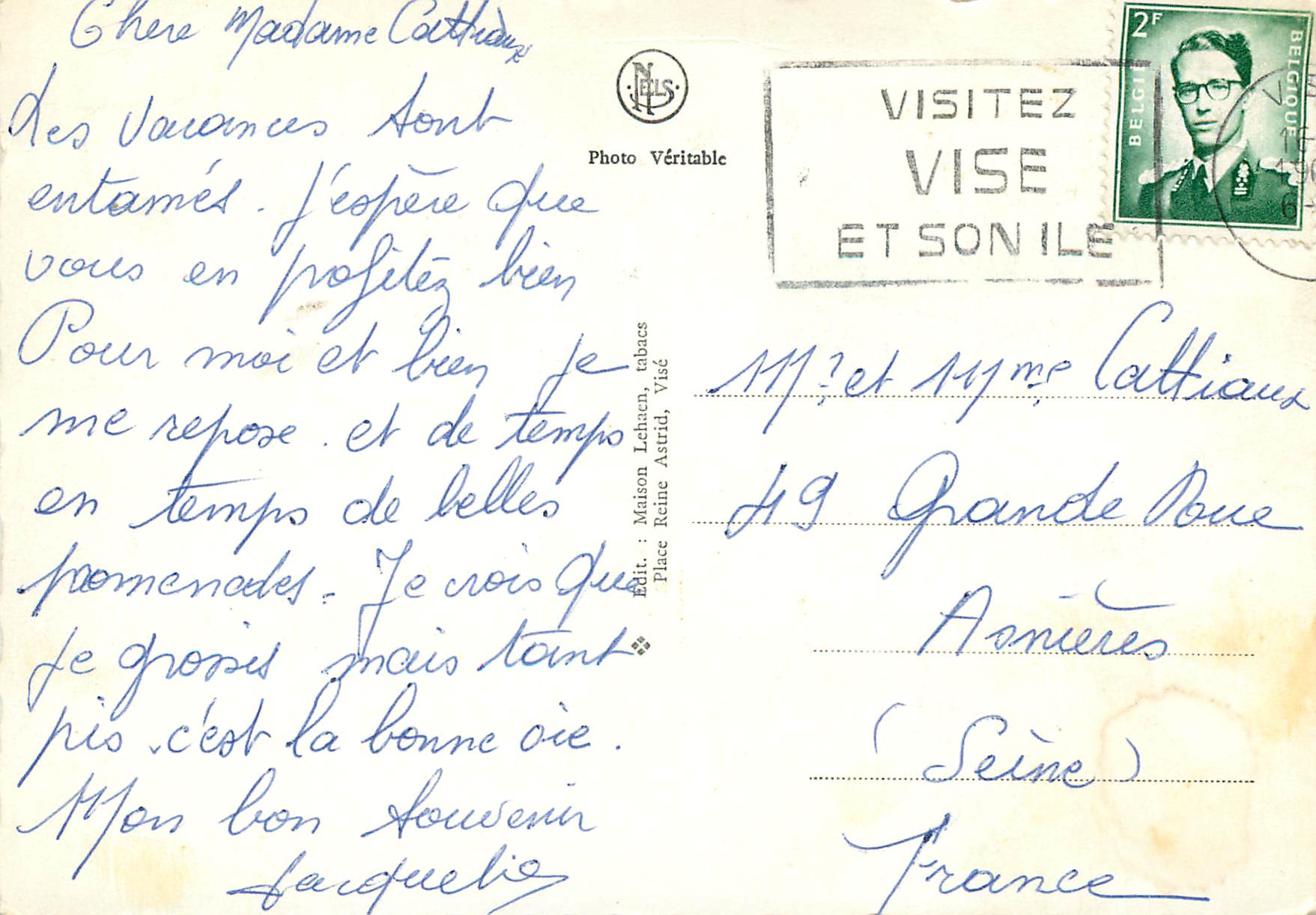 CPA Souvenir de vise — Rückseite