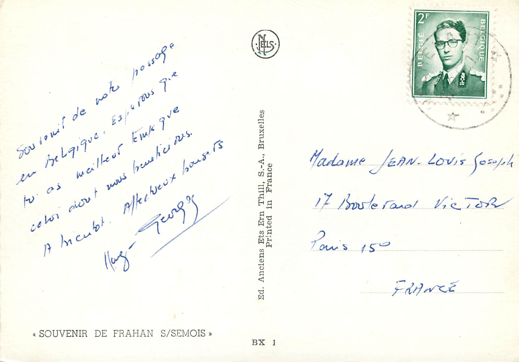 CPA Souvenir de Frahan sur semois — Rückseite