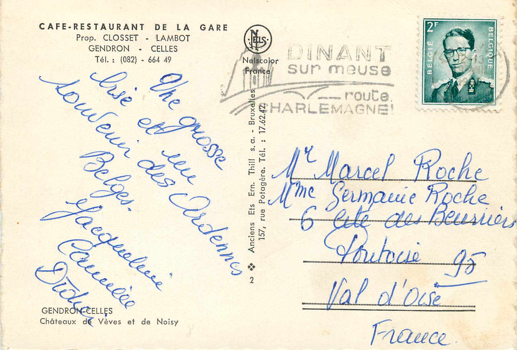 CPA Gendron lambot cafe restauraint de la gare — Rückseite