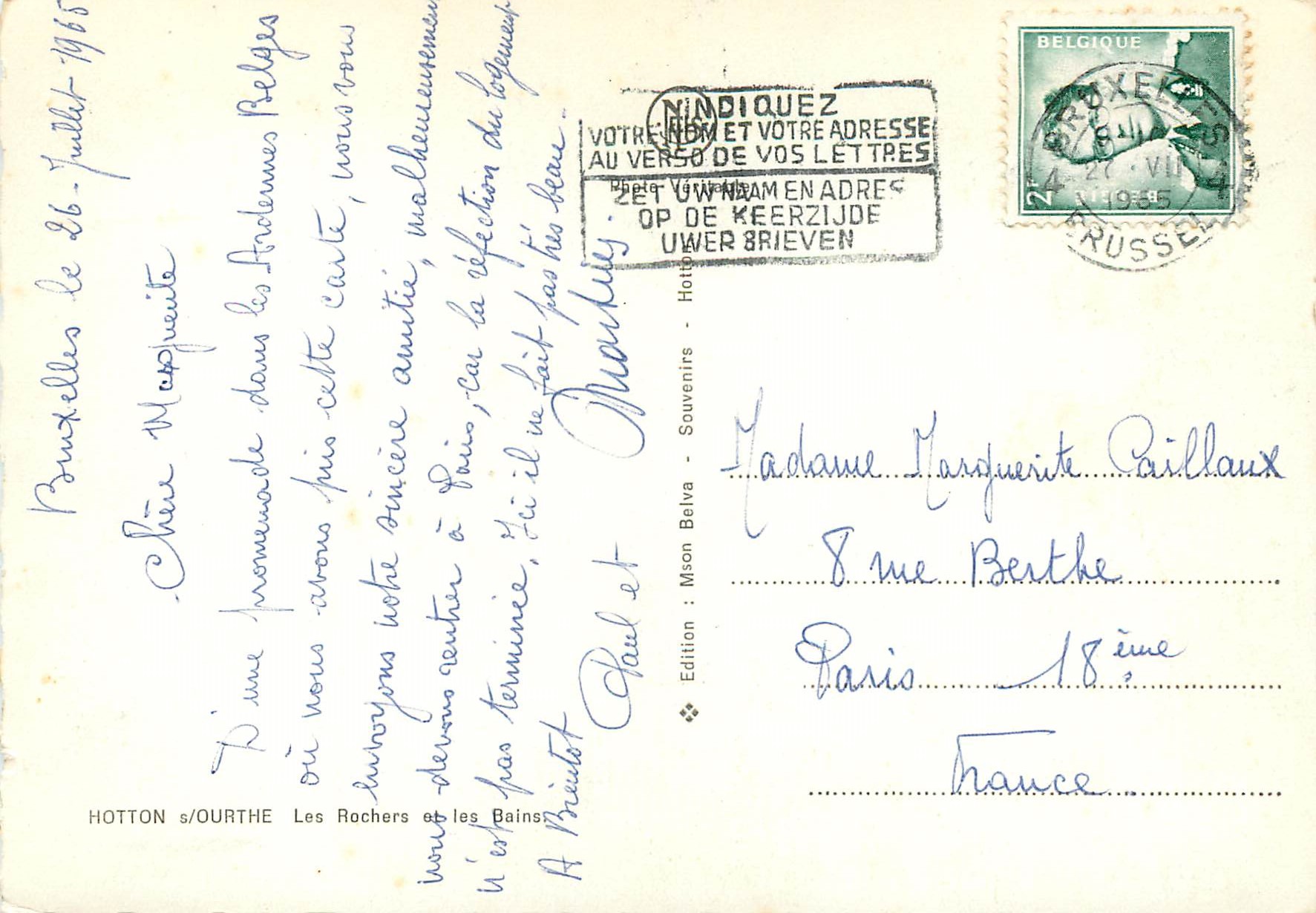 CPA Hotteon sur ourthe les rochers et les bains — Rückseite