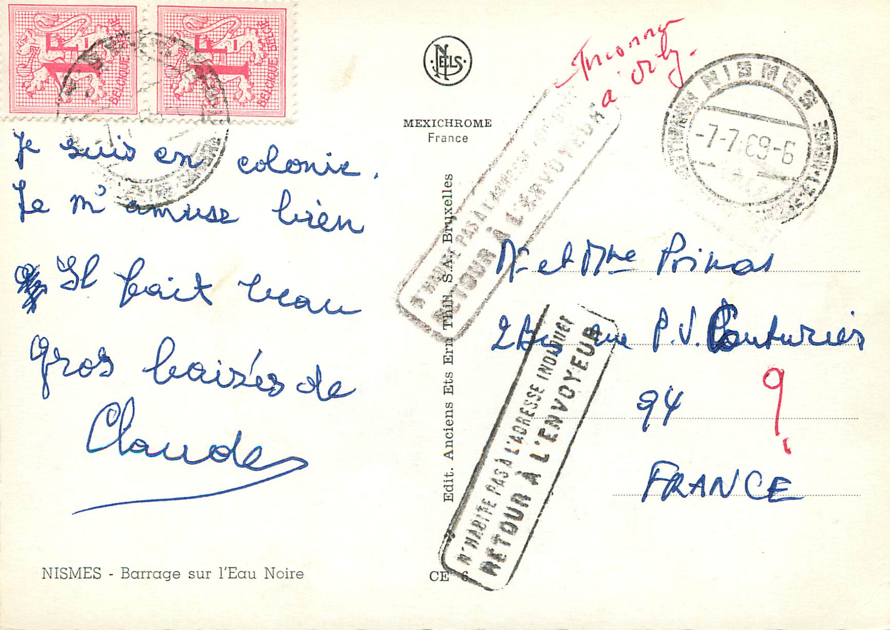 CPA Nismes barrage sur l'eau noire — Rückseite