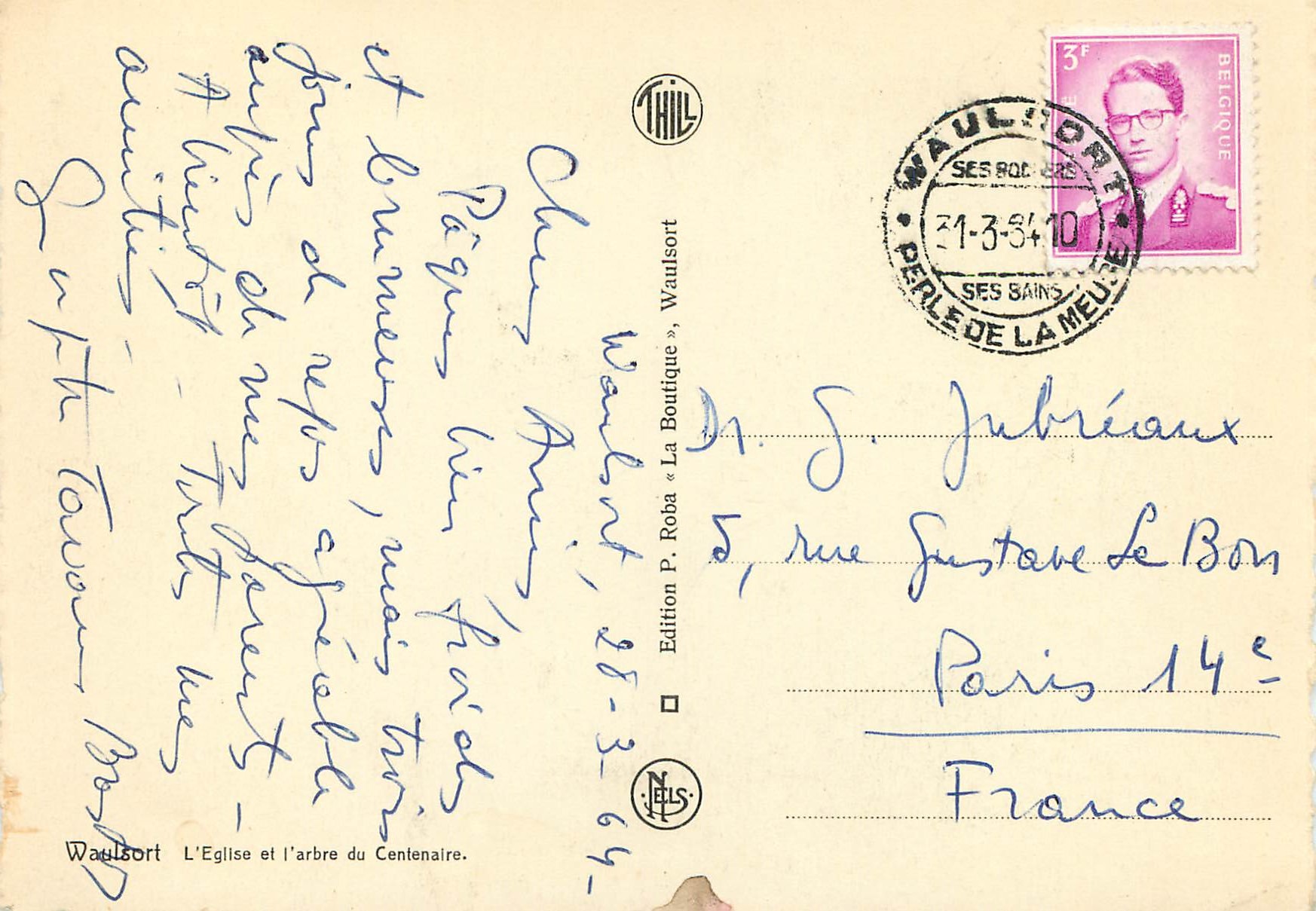 CPA Waulsort l'eglise et l'arbre du centenaire — Rückseite