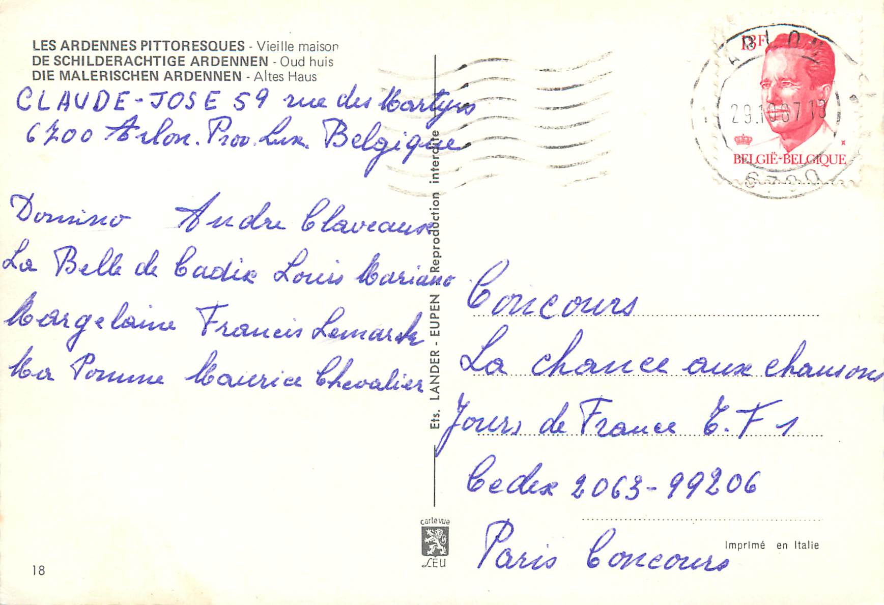 CPM Les ardennes pittoresque vieille maaison — Rückseite