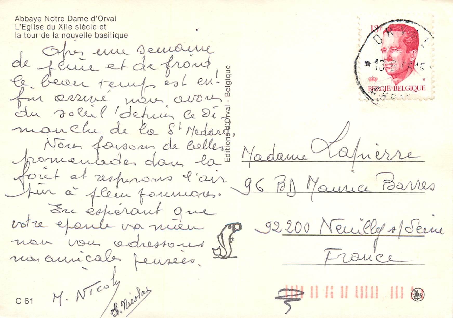 CPM Abbaye N D d'Orval l'eglise du XIIes et la tour de la nouvelle basilique — Rückseite