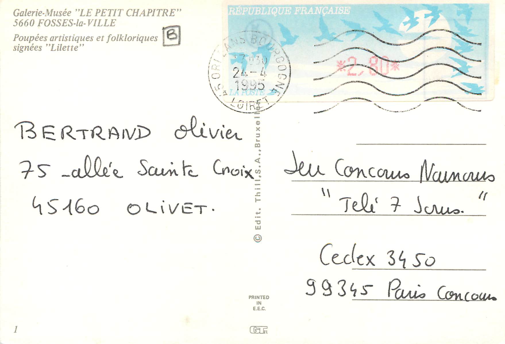 CPM Fosses la ville poupees artistique et folklorique — Back