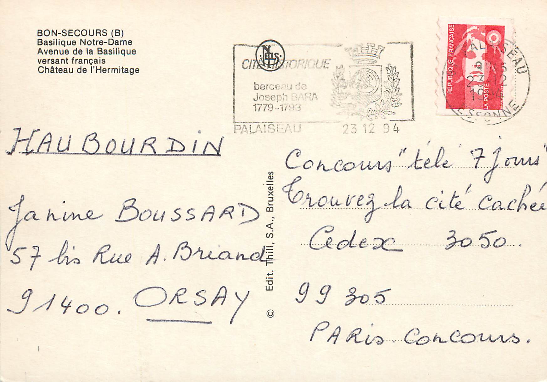 CPM Bon secours basilique N D avenue de la basilique versant francais chateau de l'hermitage — Back
