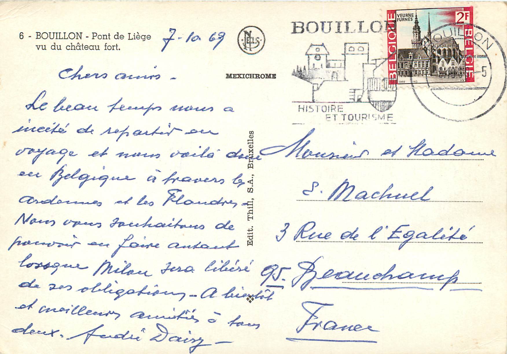 CPM Bouillon pont de liege vu du chateau fort — Rückseite