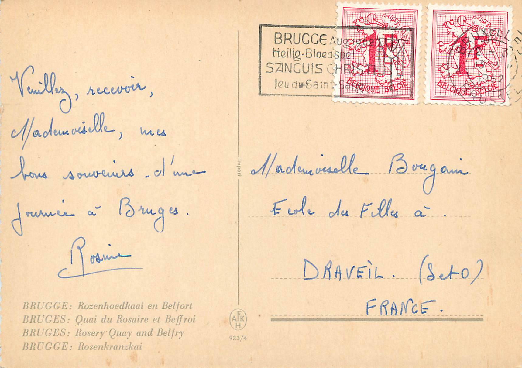 CPM Brugge quai du rosaire et beffroi — Rückseite