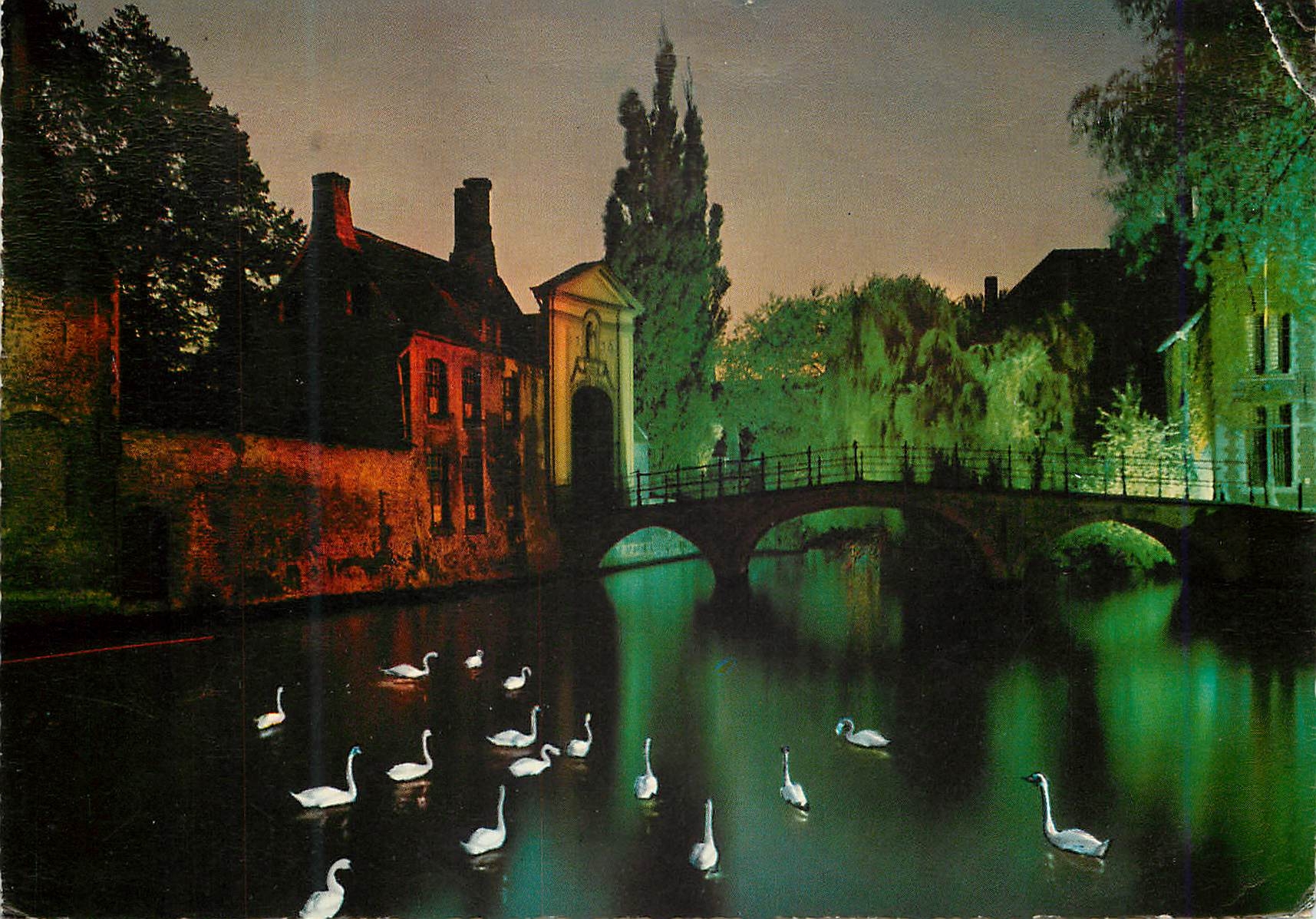 CPM Brugge beguinage la nuit Cygnes