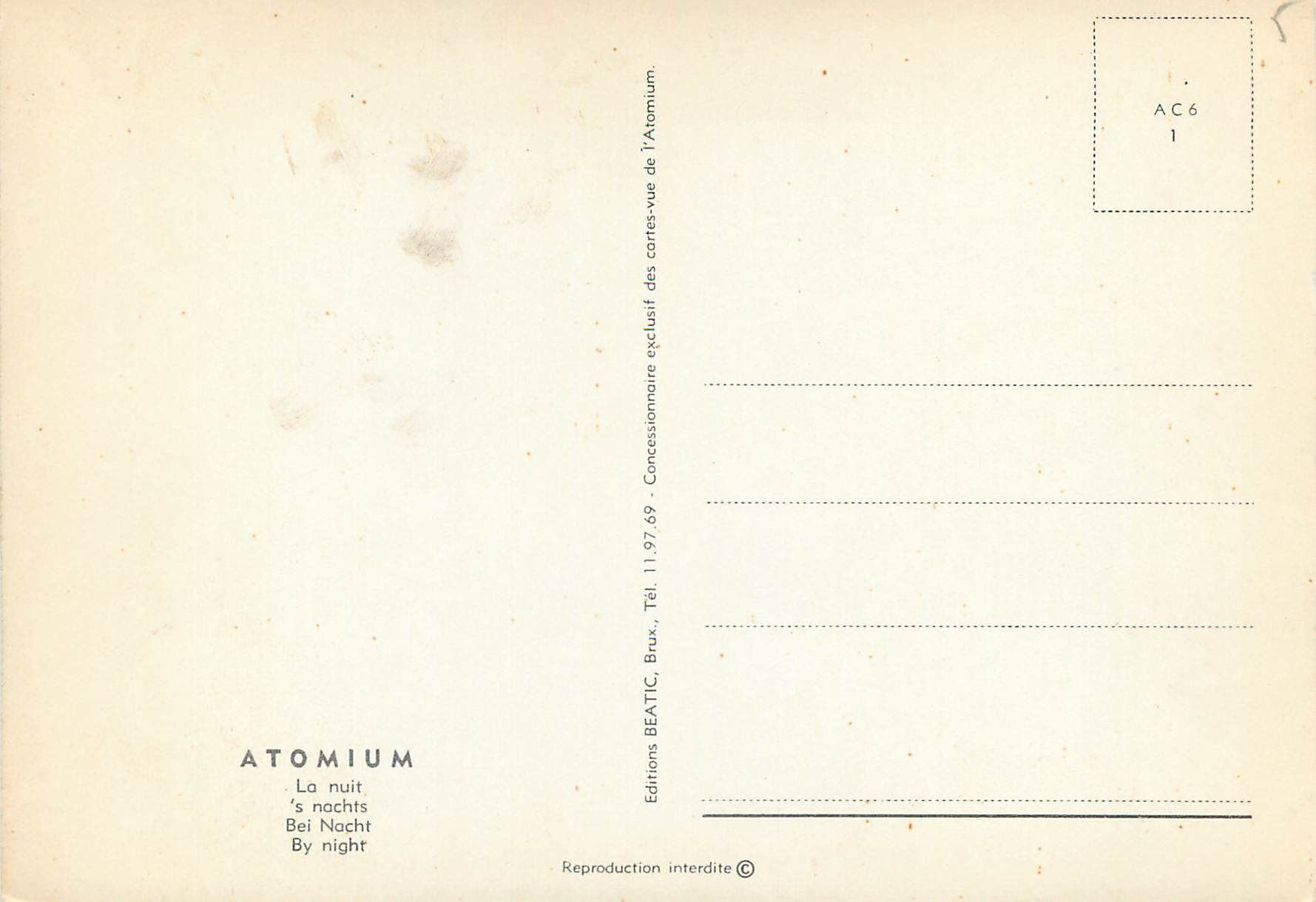 CPM Atomium la nuit Bruxelles  Exposition unverselle de 1958 — Verso