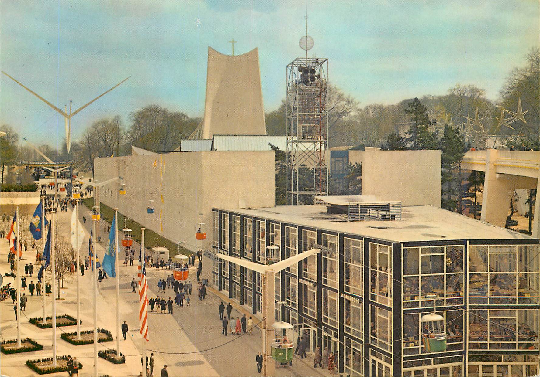CPM Civitas dei eglise carillon electronique et pavillon Exposition universelle de Bruxelles 1958