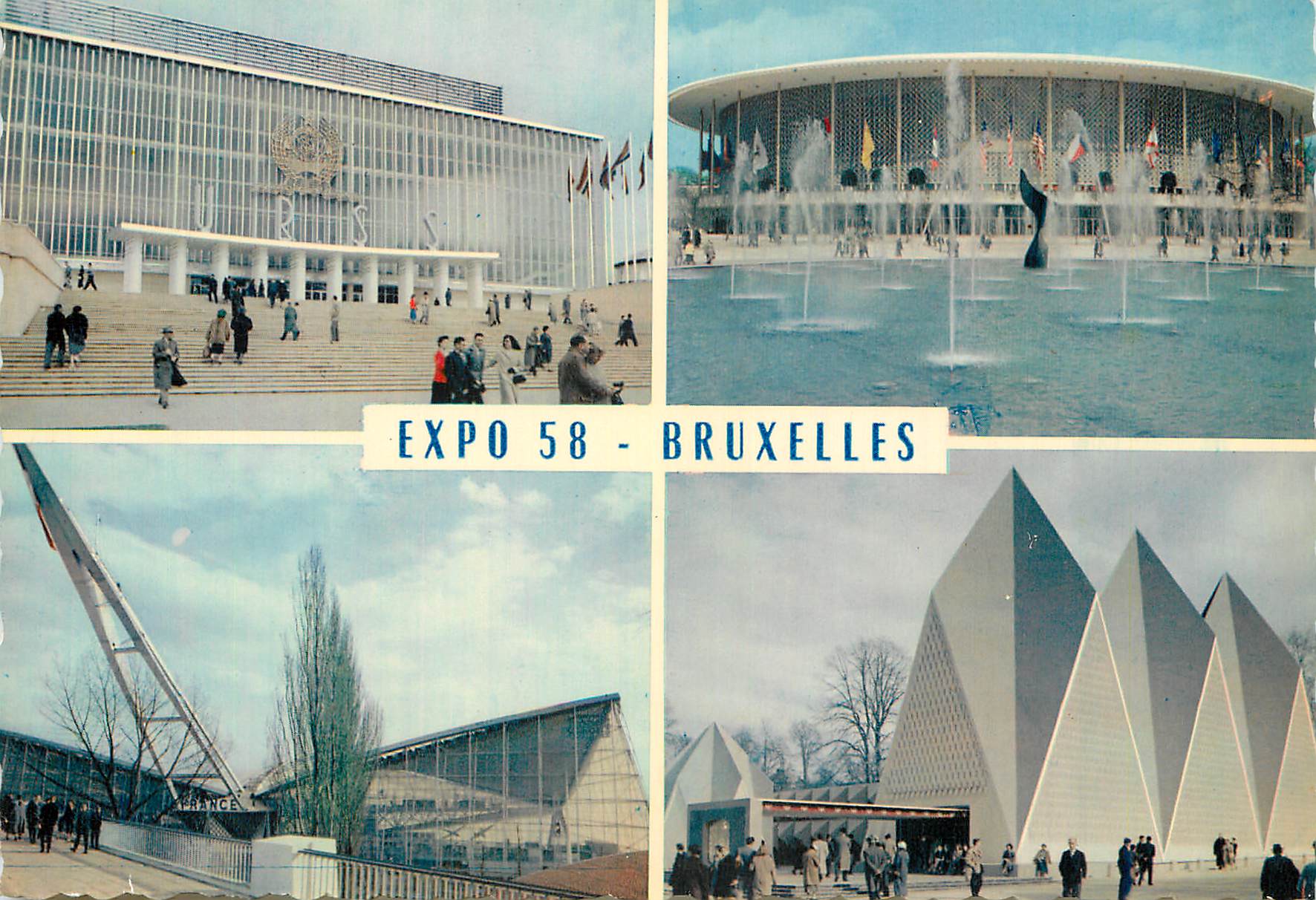 CPM Exposition universelles et internationale de Bruxelles 1958 pavillons de l'URRS USA france grande bretagne