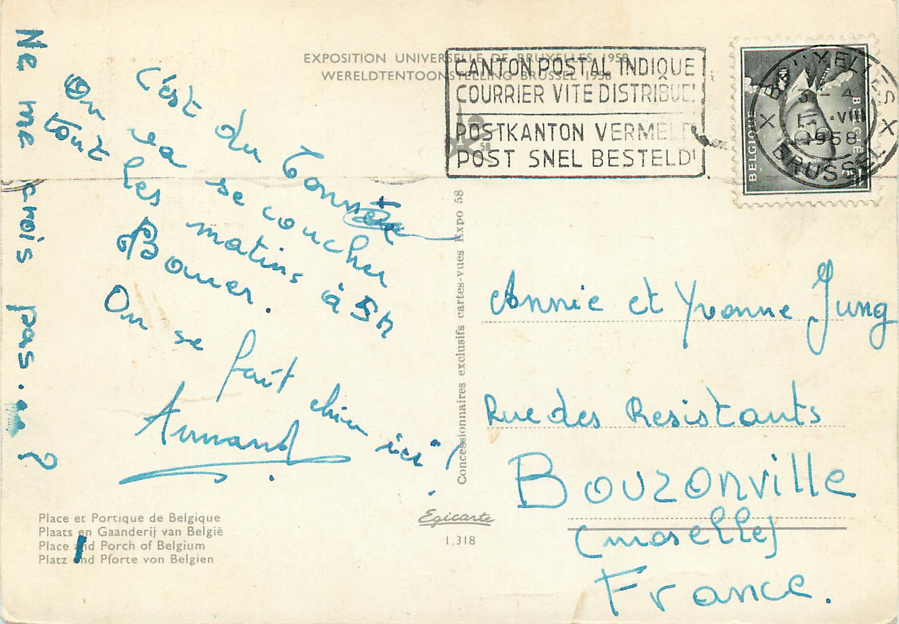 CPM Bruxelles portique de belgique Exposition universelle de Bruxelles 1958 — Rückseite