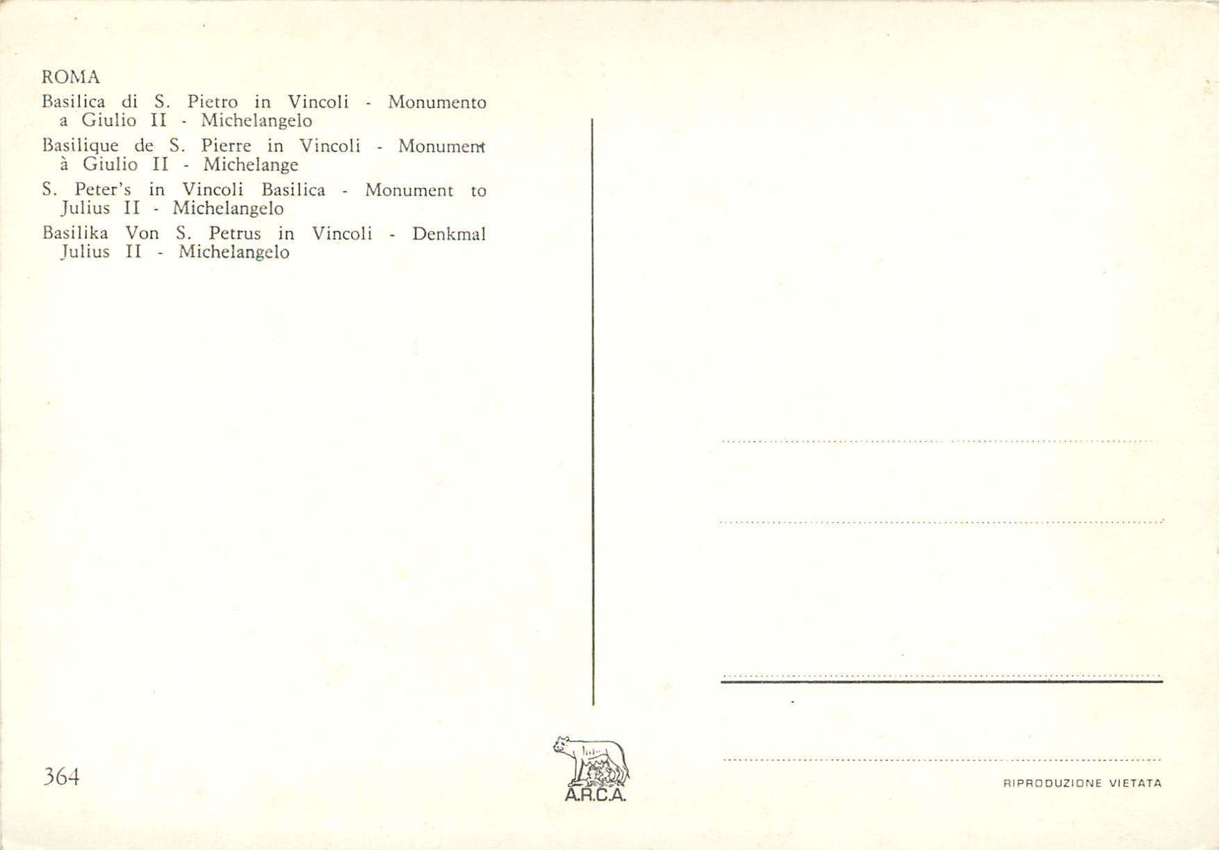 CPM Roma basilique de s pierre in vincoli monument a giulio II michelange — Rückseite