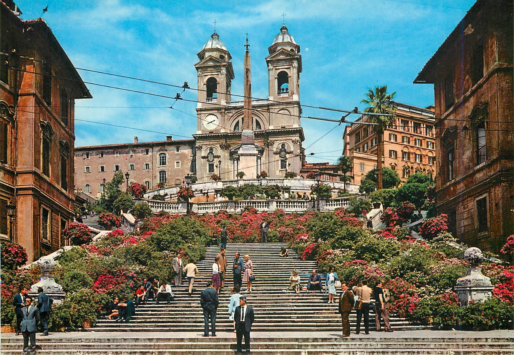 CPM Roma place d'espagne et eglise de la trinite des montagnes