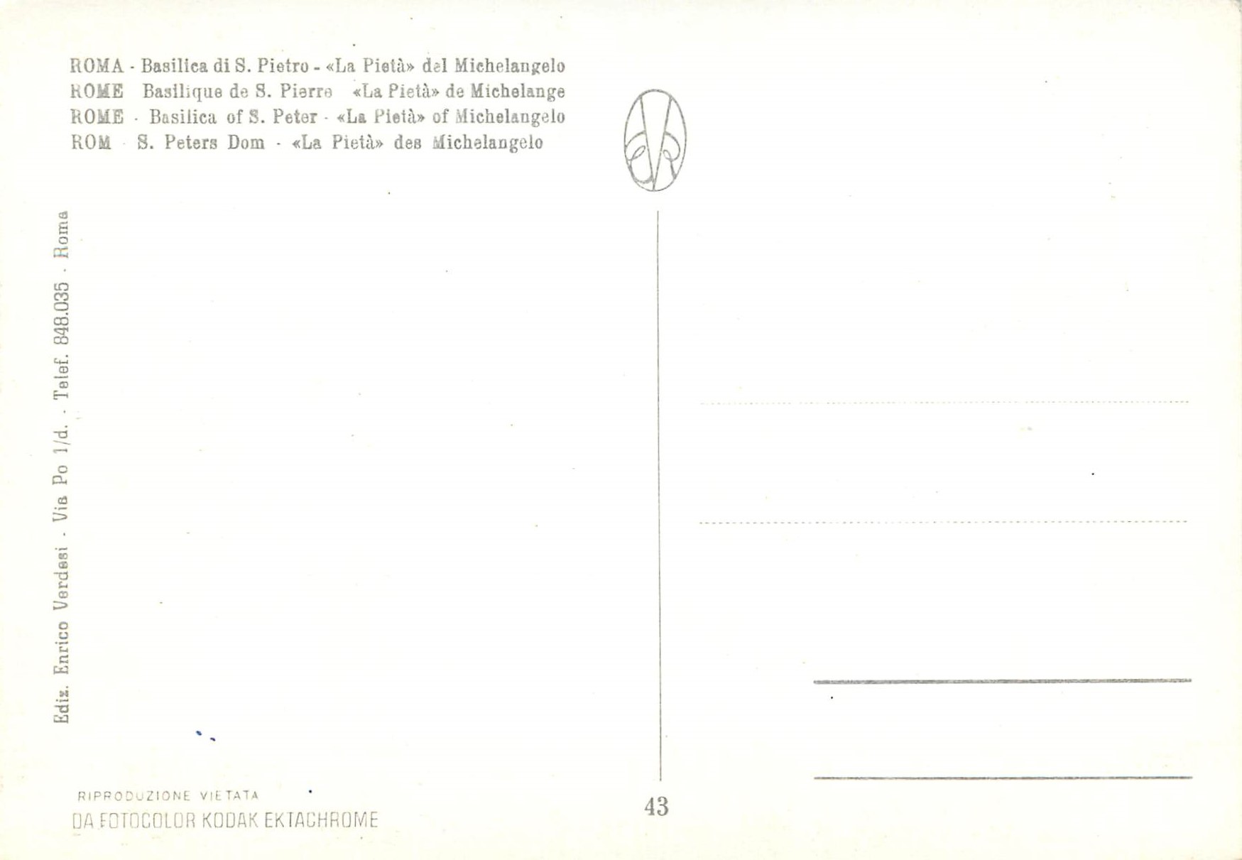CPM Roma basilique de s pierre la piela de michelange — Rückseite