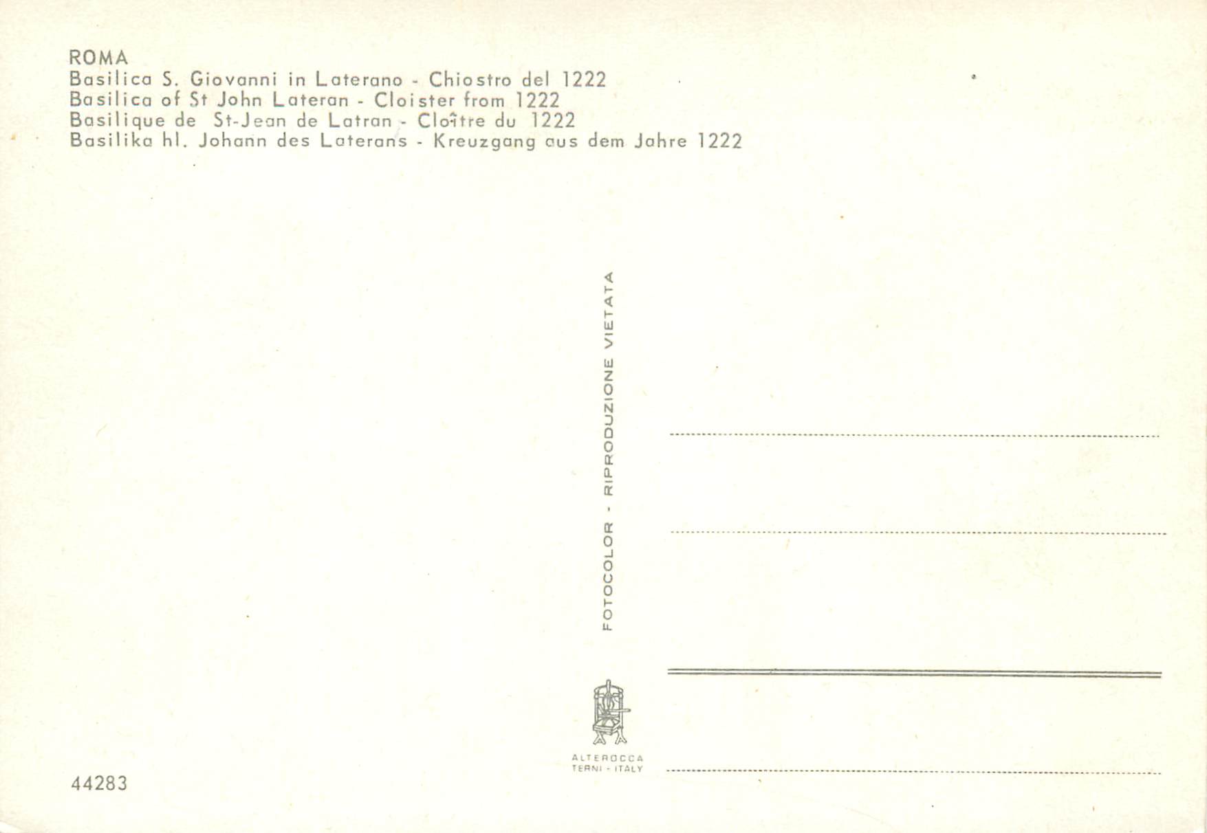 CPM Roma basilique de st jean de latran cloitre du 1222 — Verso