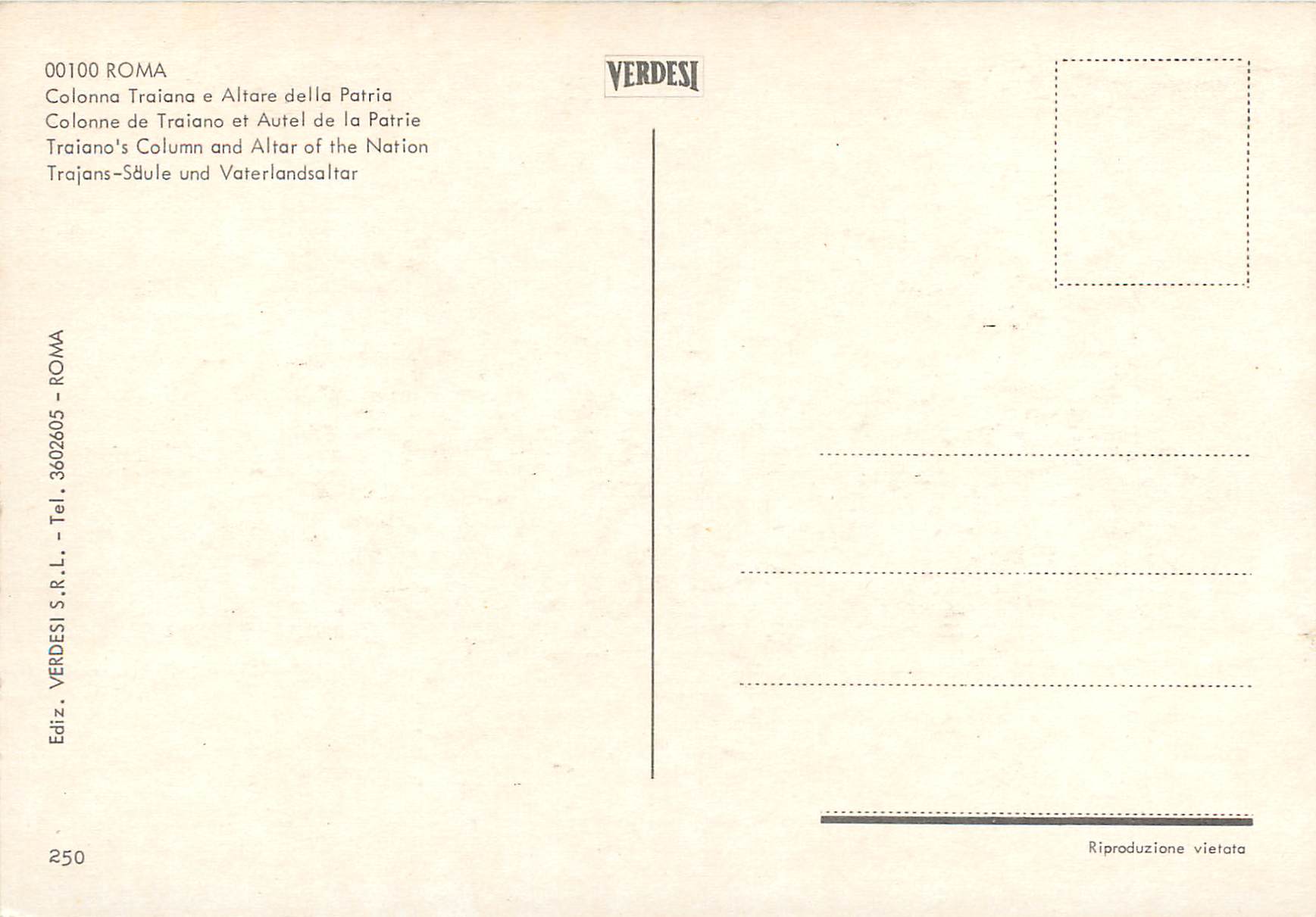 CPM Roma colonne de traiano et autel de la patrie — Rückseite