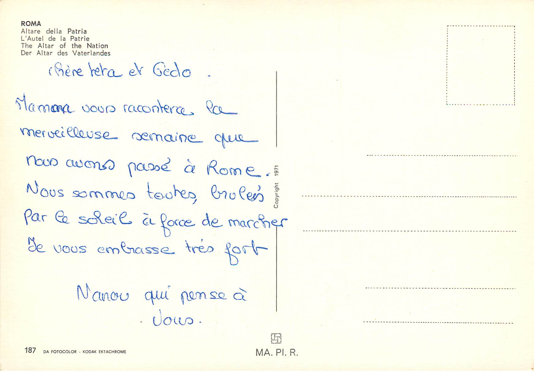 CPM  Roma l'autel de la patrie — Verso