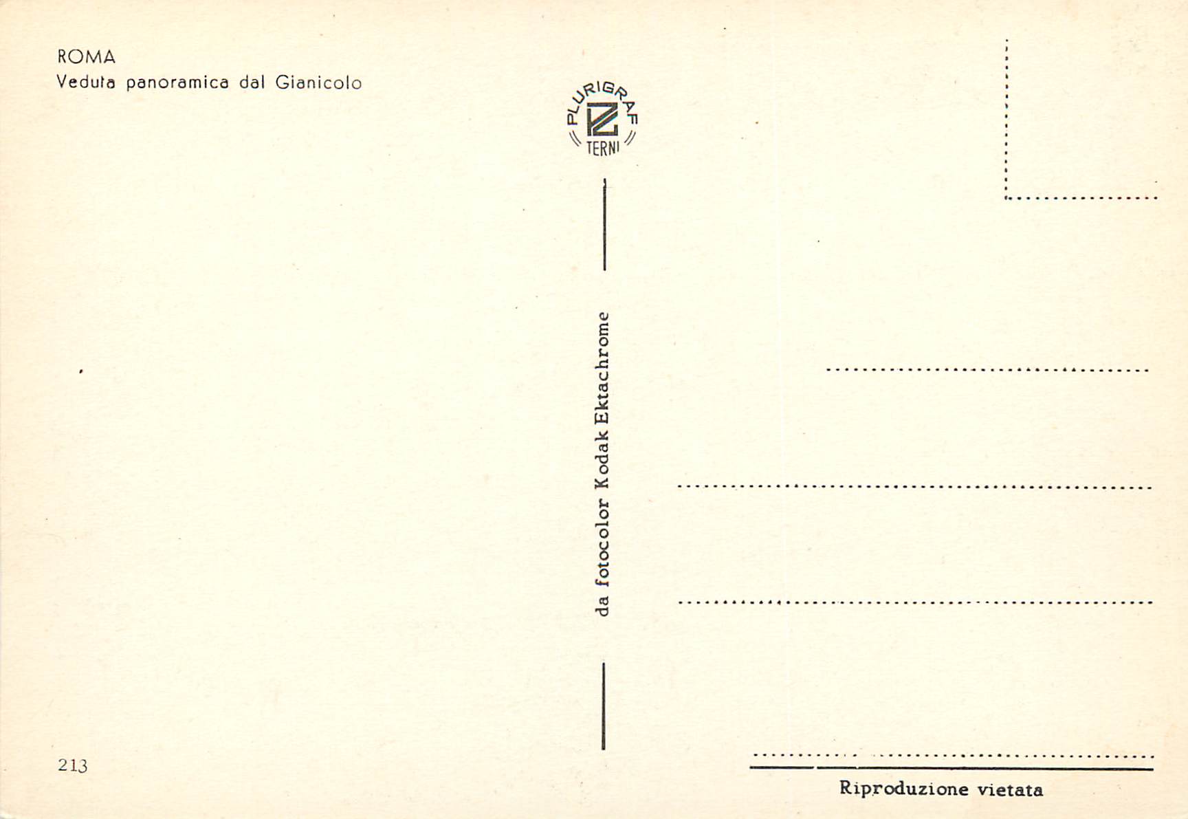 CPM Roma veduta panoramica dal gianicolo — Rückseite