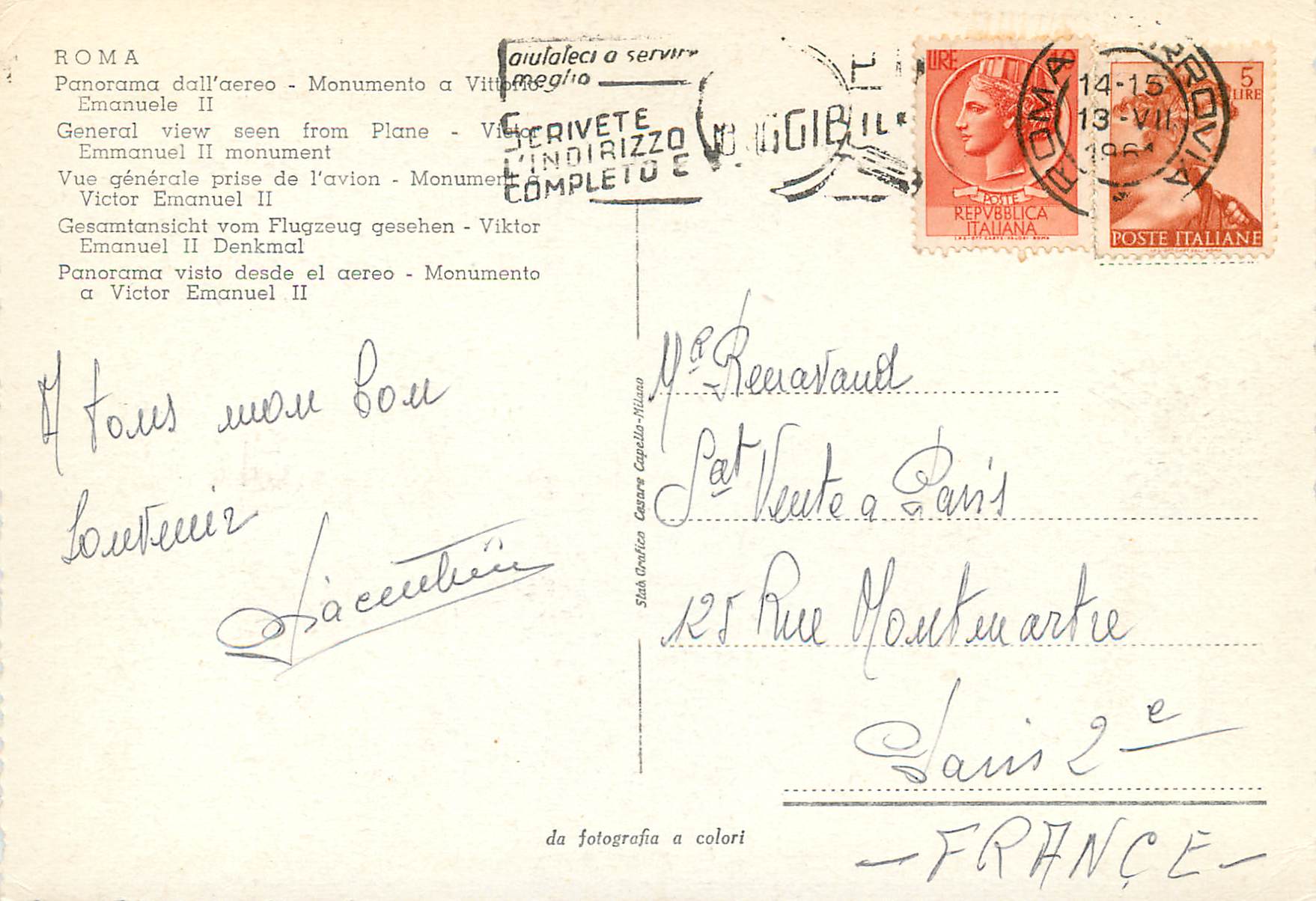 CPM Roma Vue generale prise de l'avion — Rückseite