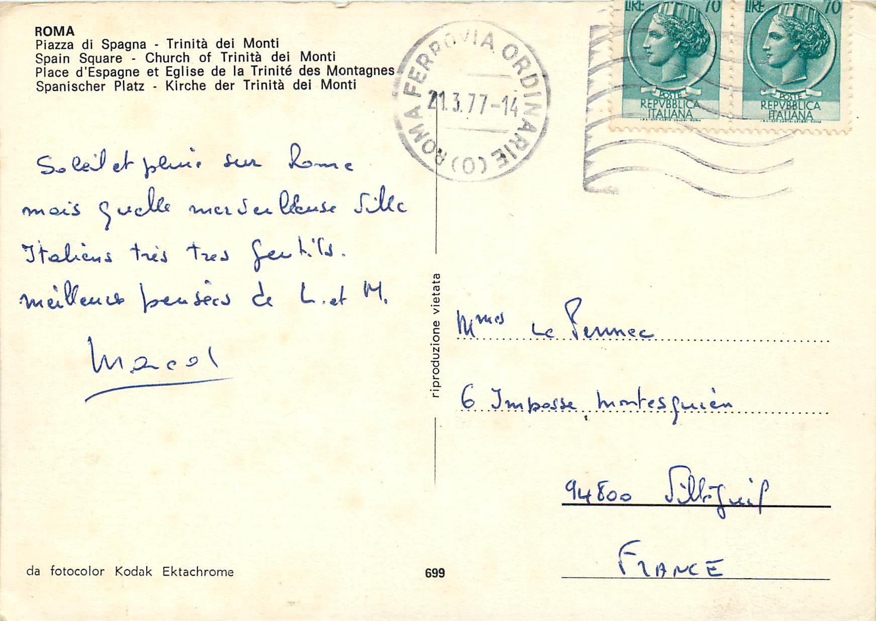 CPM Roma Place d'Espagne et Eglise de la Trinite des Montagnes — Rückseite