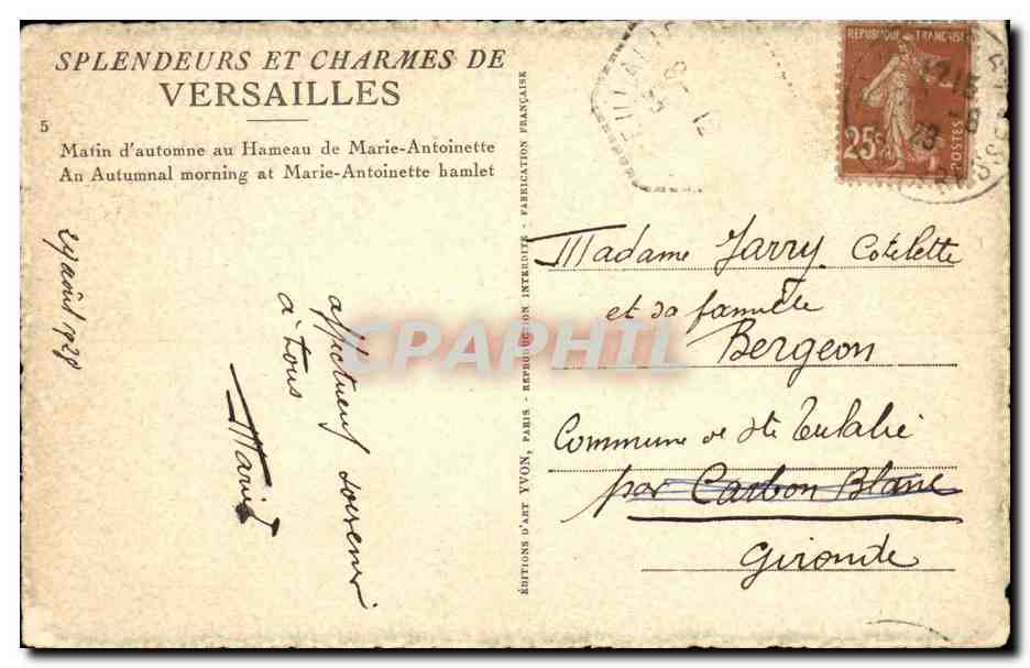 Fantaisie CPA Splendeurs et charmes de Versailles Matin d'automne au hameau de Marie Antoinette — Rückseite