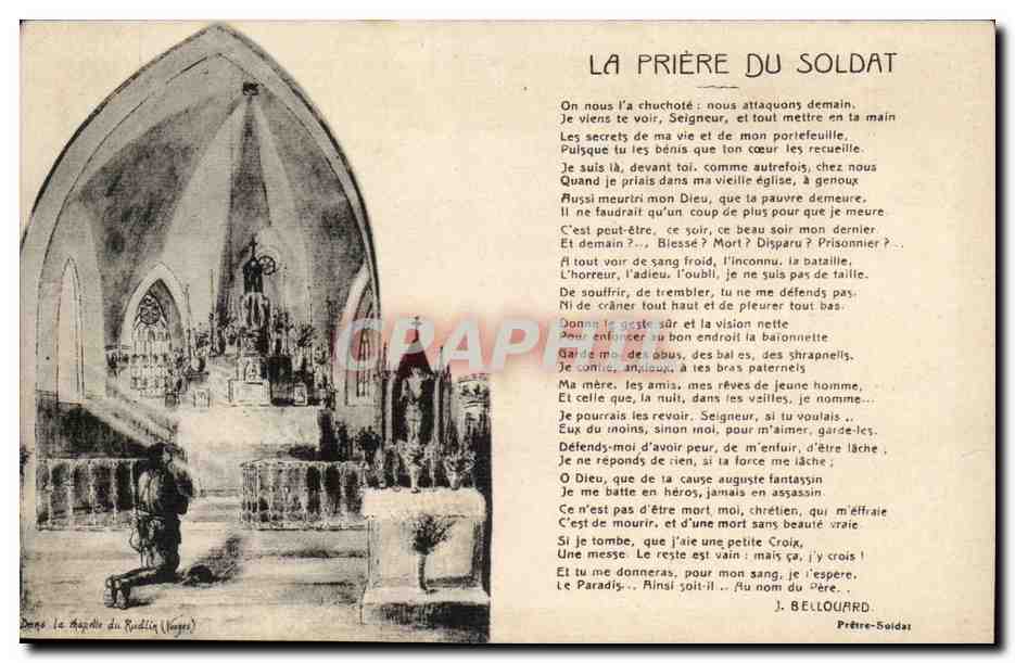 CPA La priere du soldat J Dellouard pretre soldat