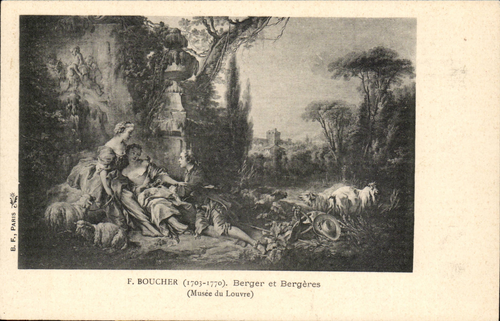 CPA F Boucher Pastroale Musee du Louvre Berger et bergeres (moutons)