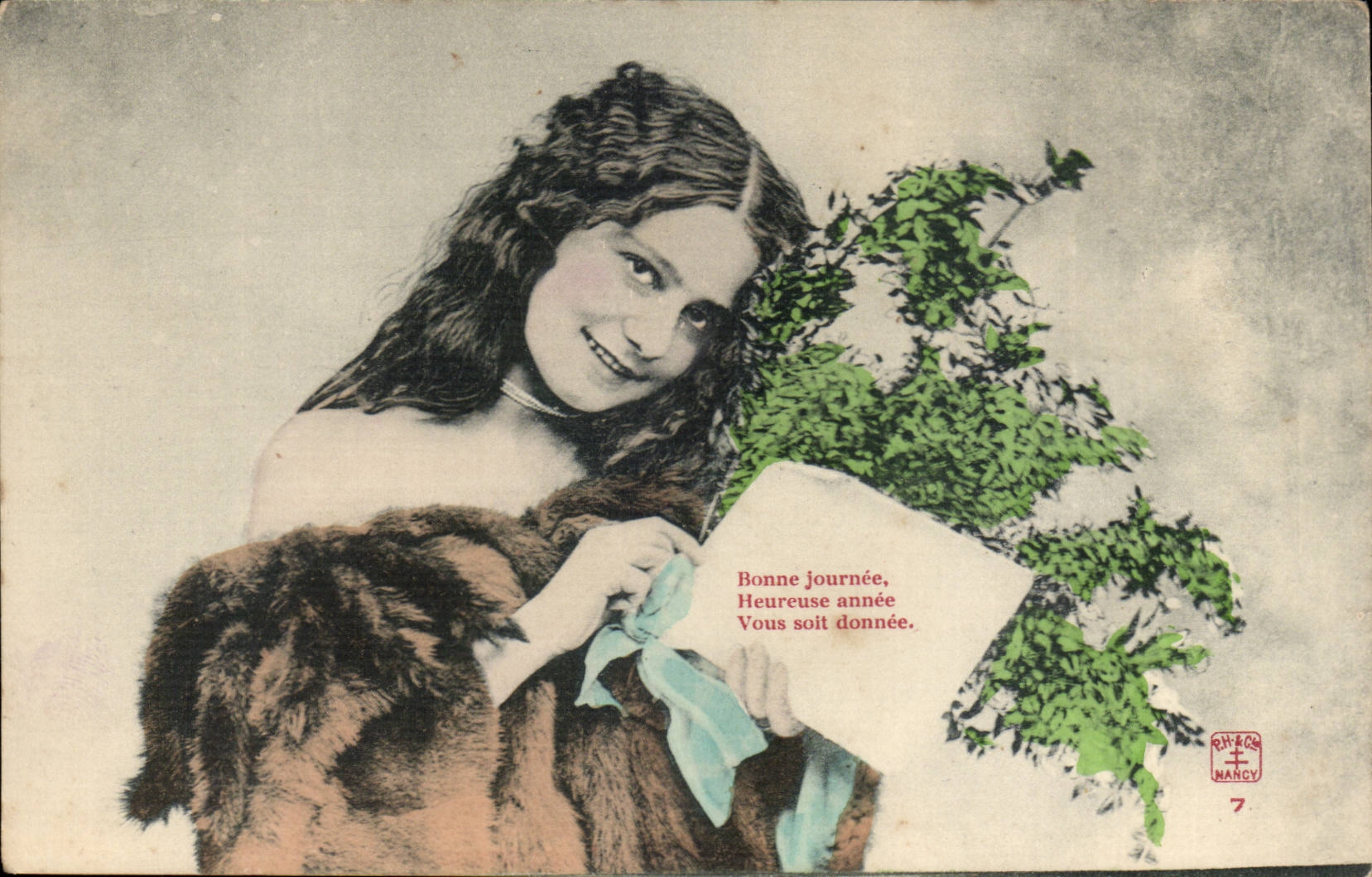 Fantaisie Voeux CPA Bonne journee Heureuse annee Vous soit donnee (jeune fille femme)