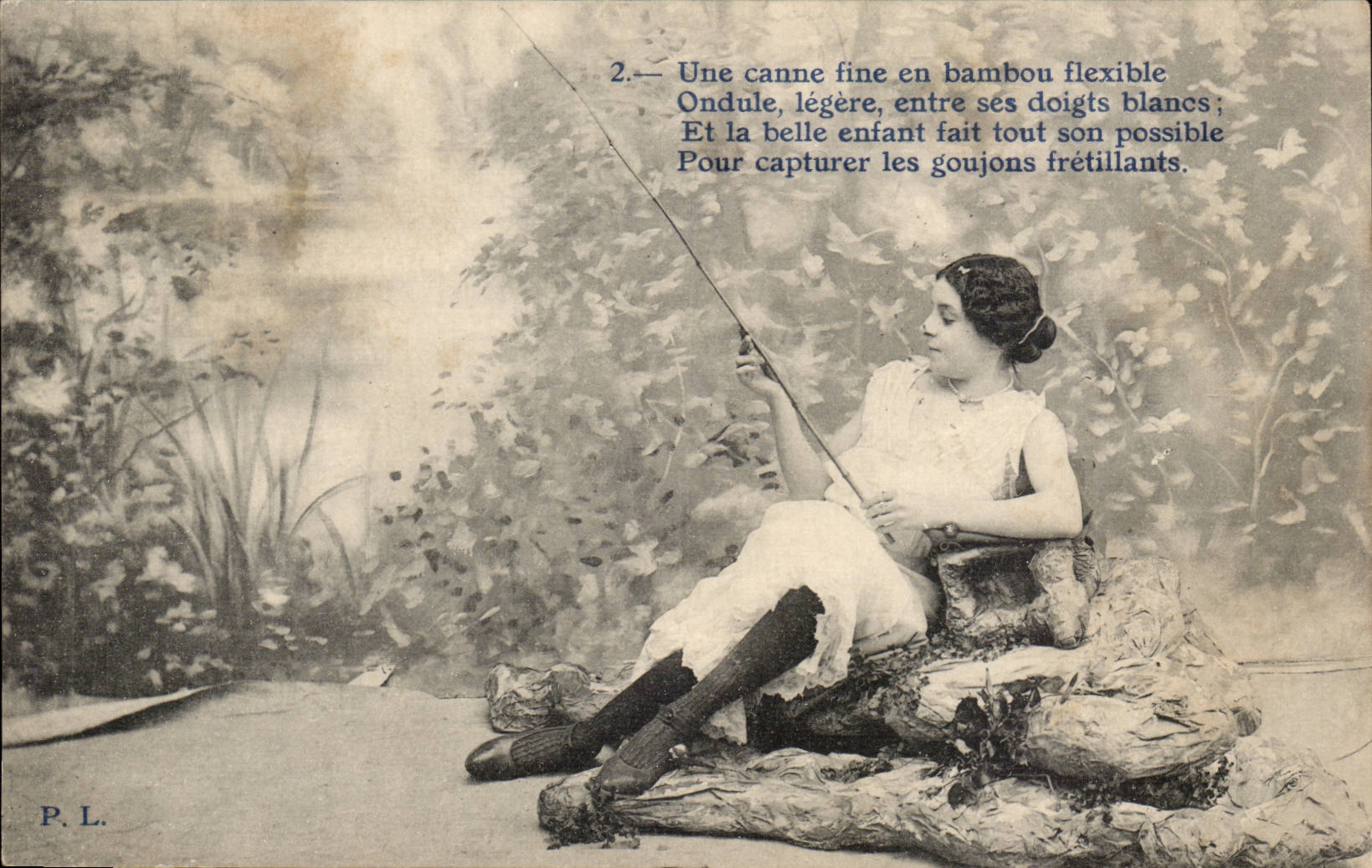 Junge Frau, die mit einer Bambusangel fischt — P.L. — n°2