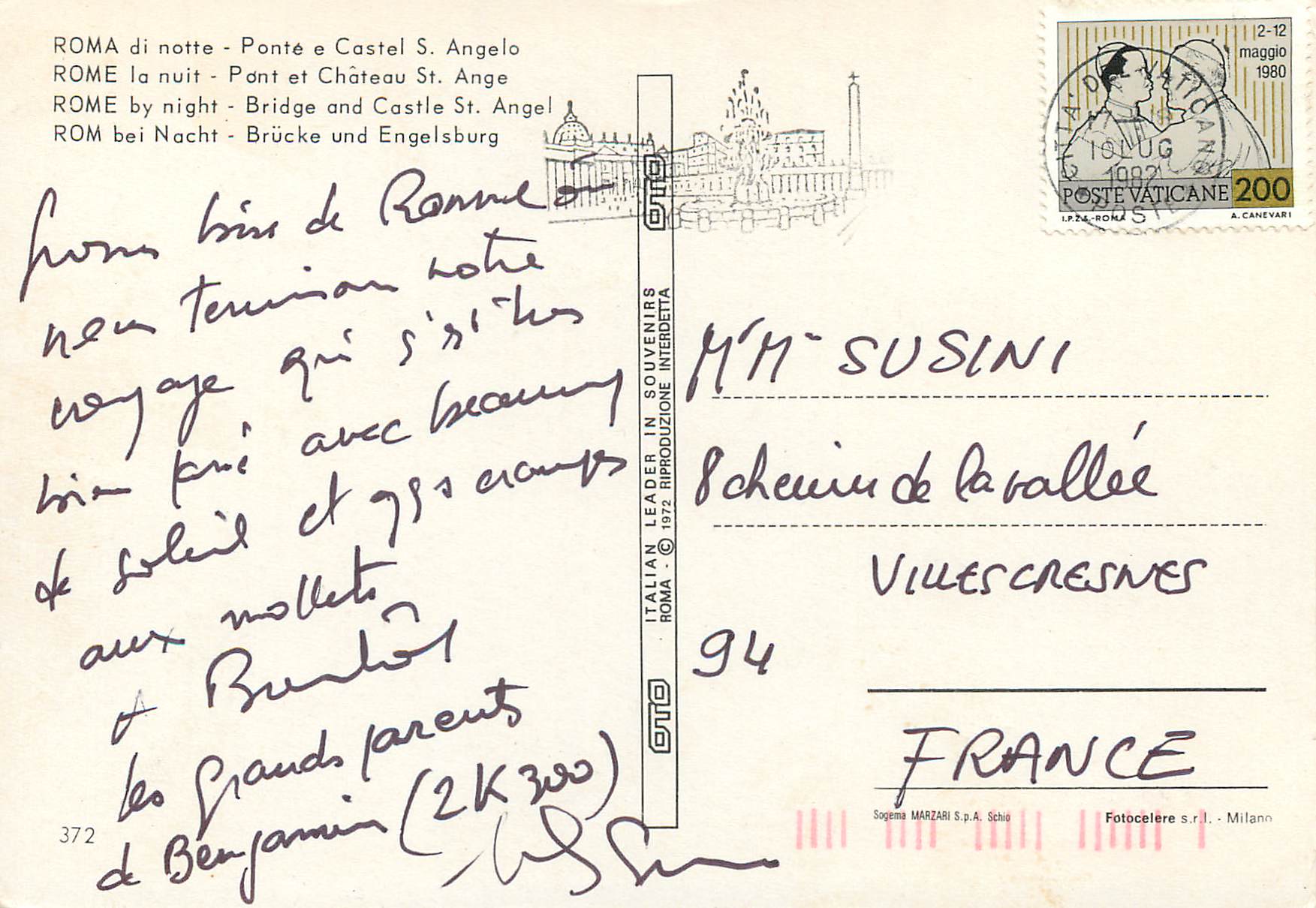 CPM Roma la nuit Pont et Chateau St Ange — Rückseite