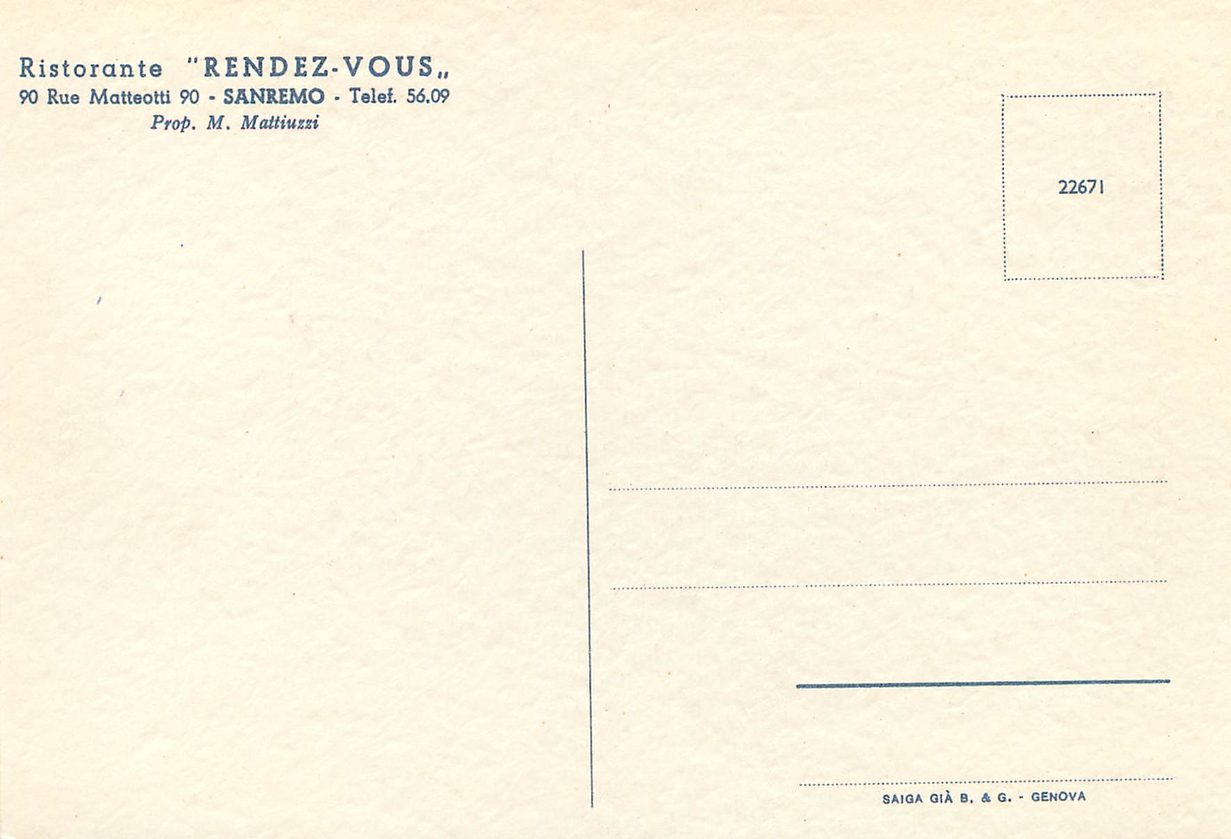 CPM San Remo Ristorante Rendez-vous — Rückseite