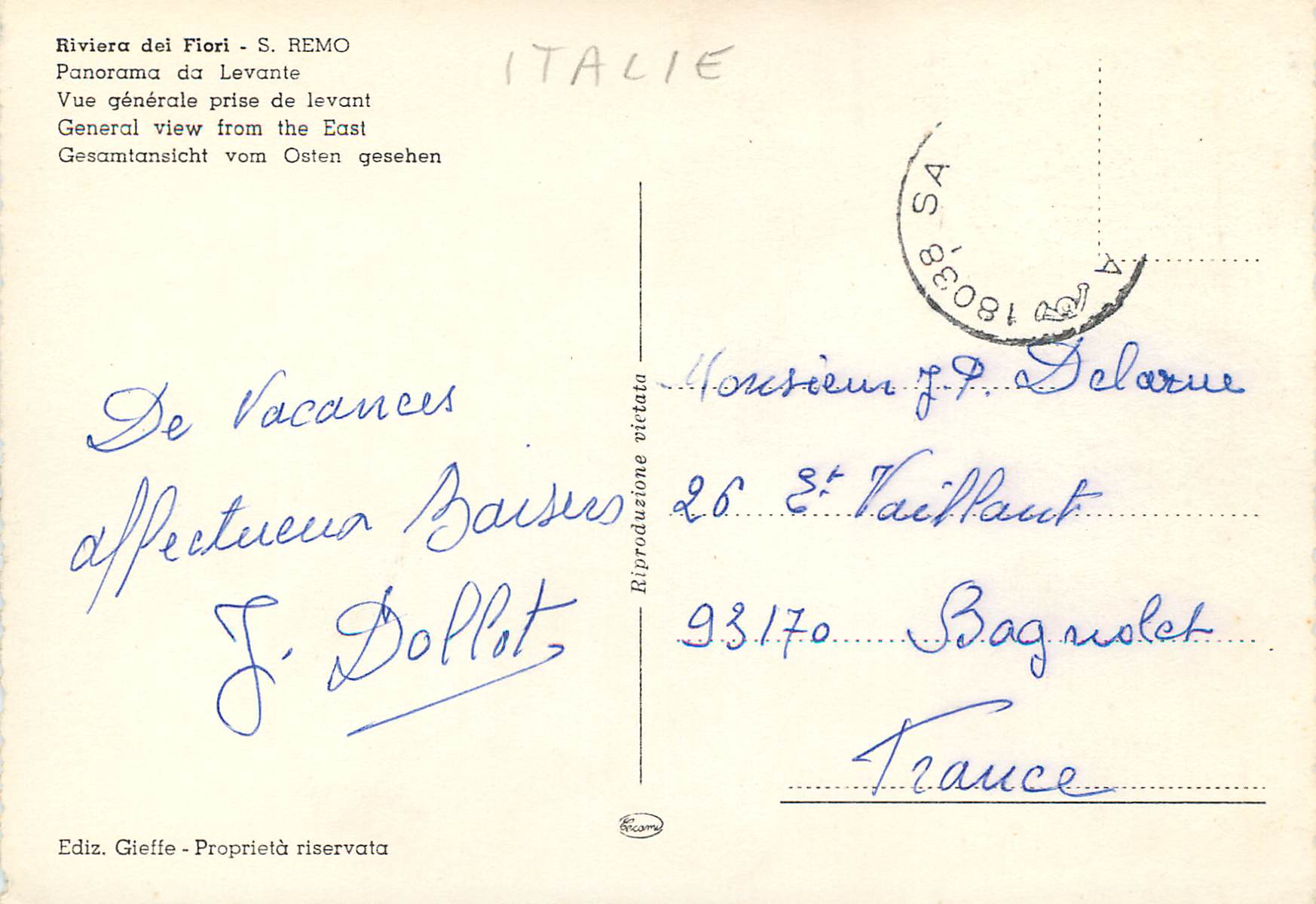 CPM San Remo Riviera dei Fiori — Rückseite